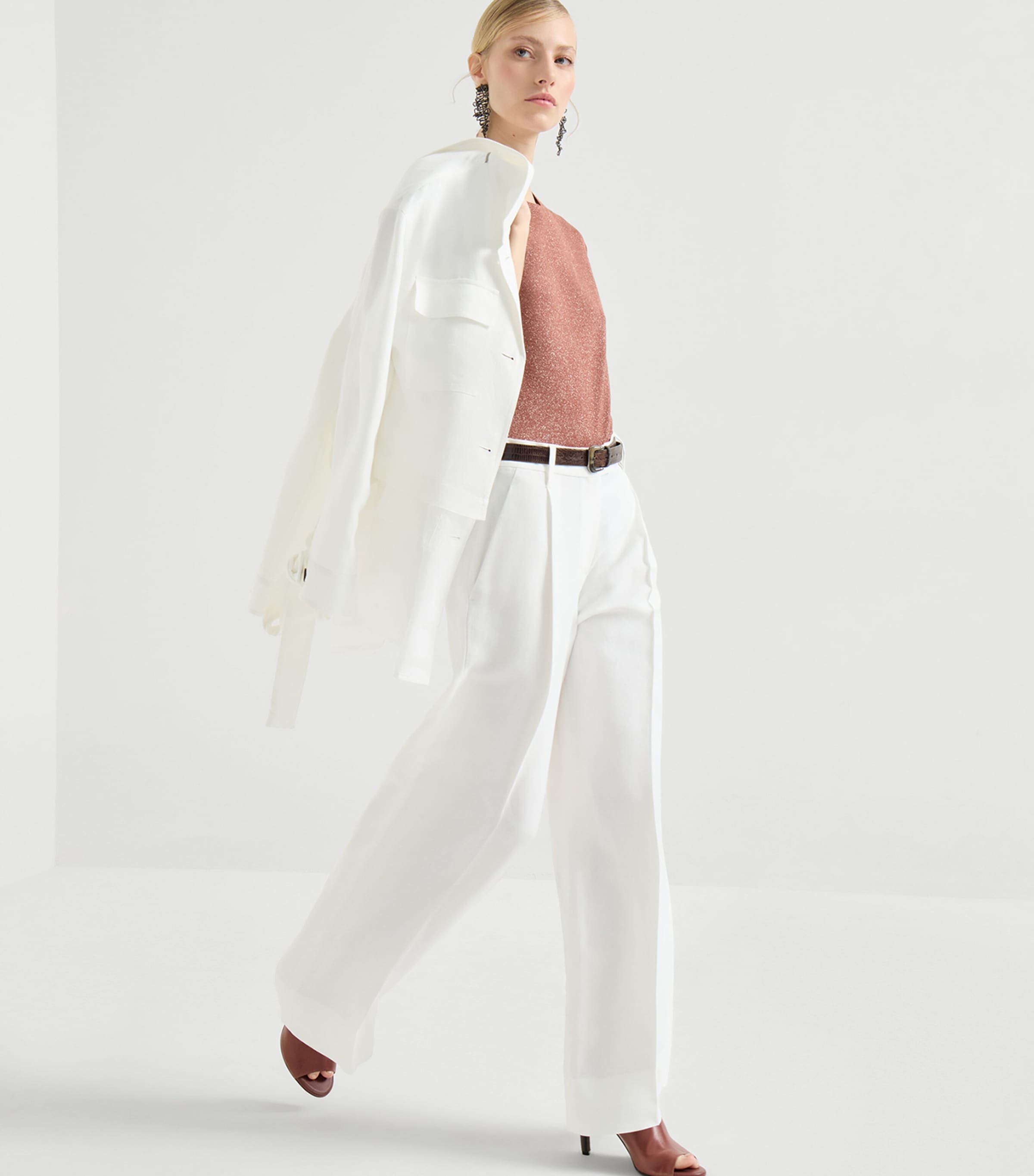 Brunello Cucinelli Womens Twill Pleated Loose Trousers Image 4
