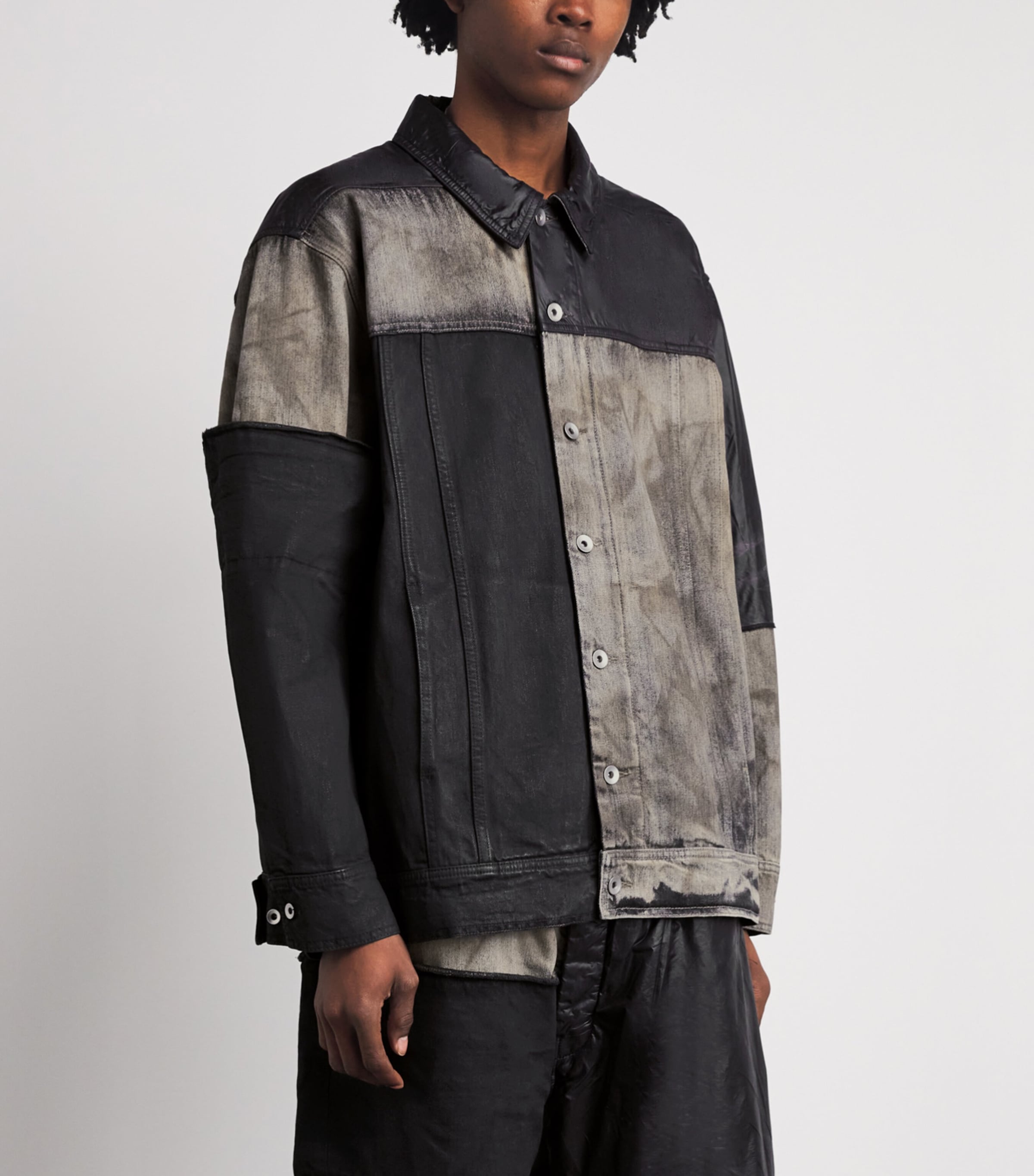Rick Owens Mens Combo Worker Denim Jacket Dst/blck/blck Image 4