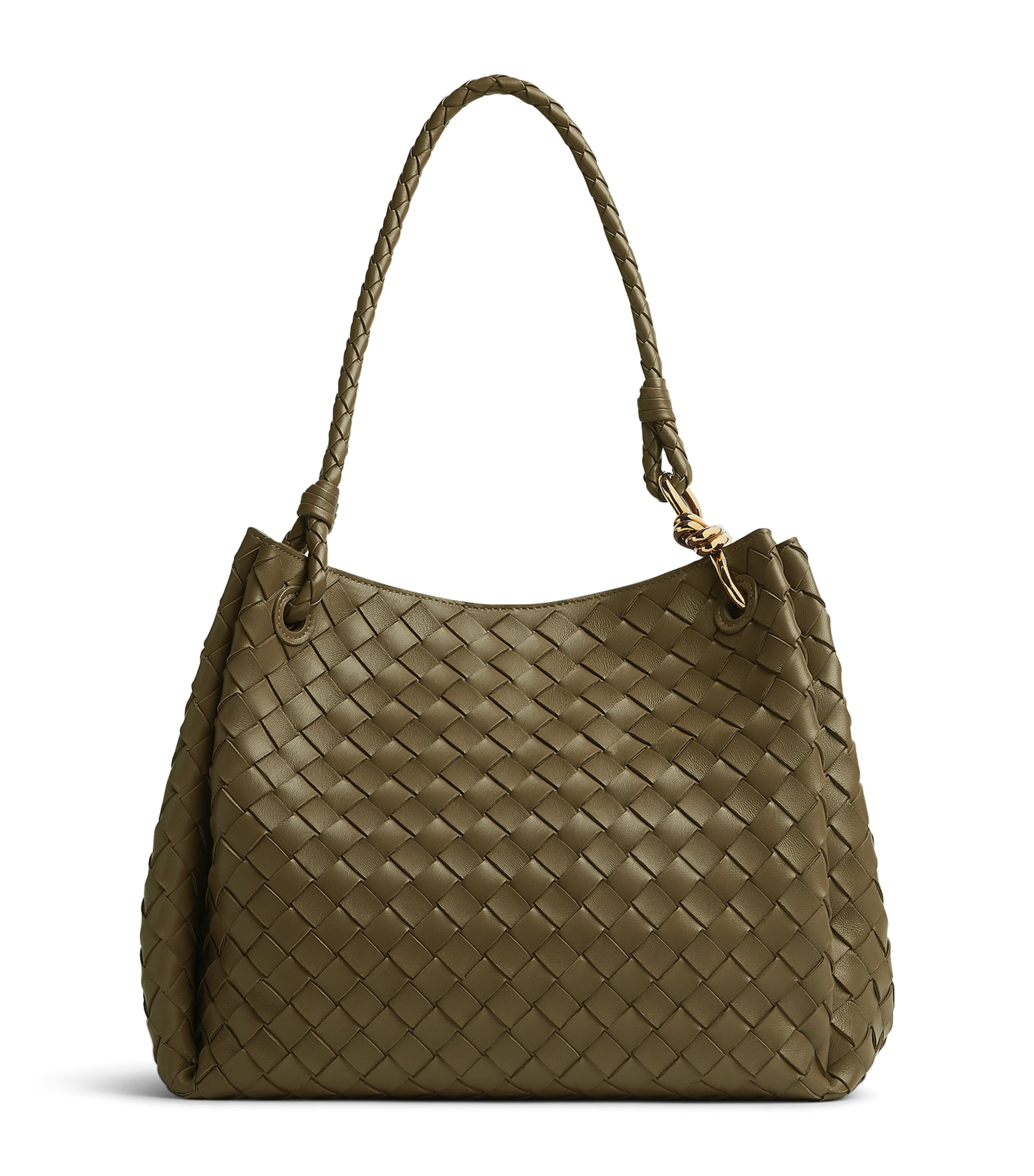 Shop Bottega Veneta Large Lambskin Andiamo Parachute Shoulder Bag In Green