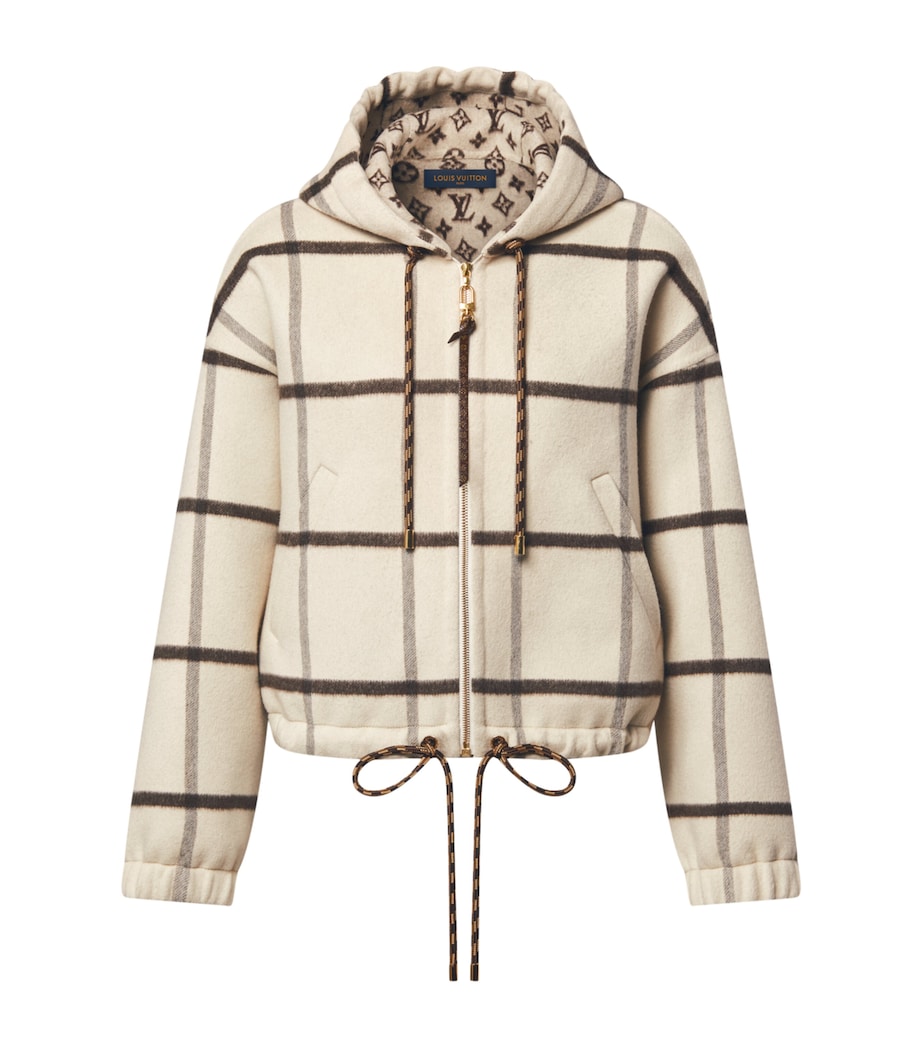 Wool-Blend Check Zip-Up Hoodie BEIGE Image 1