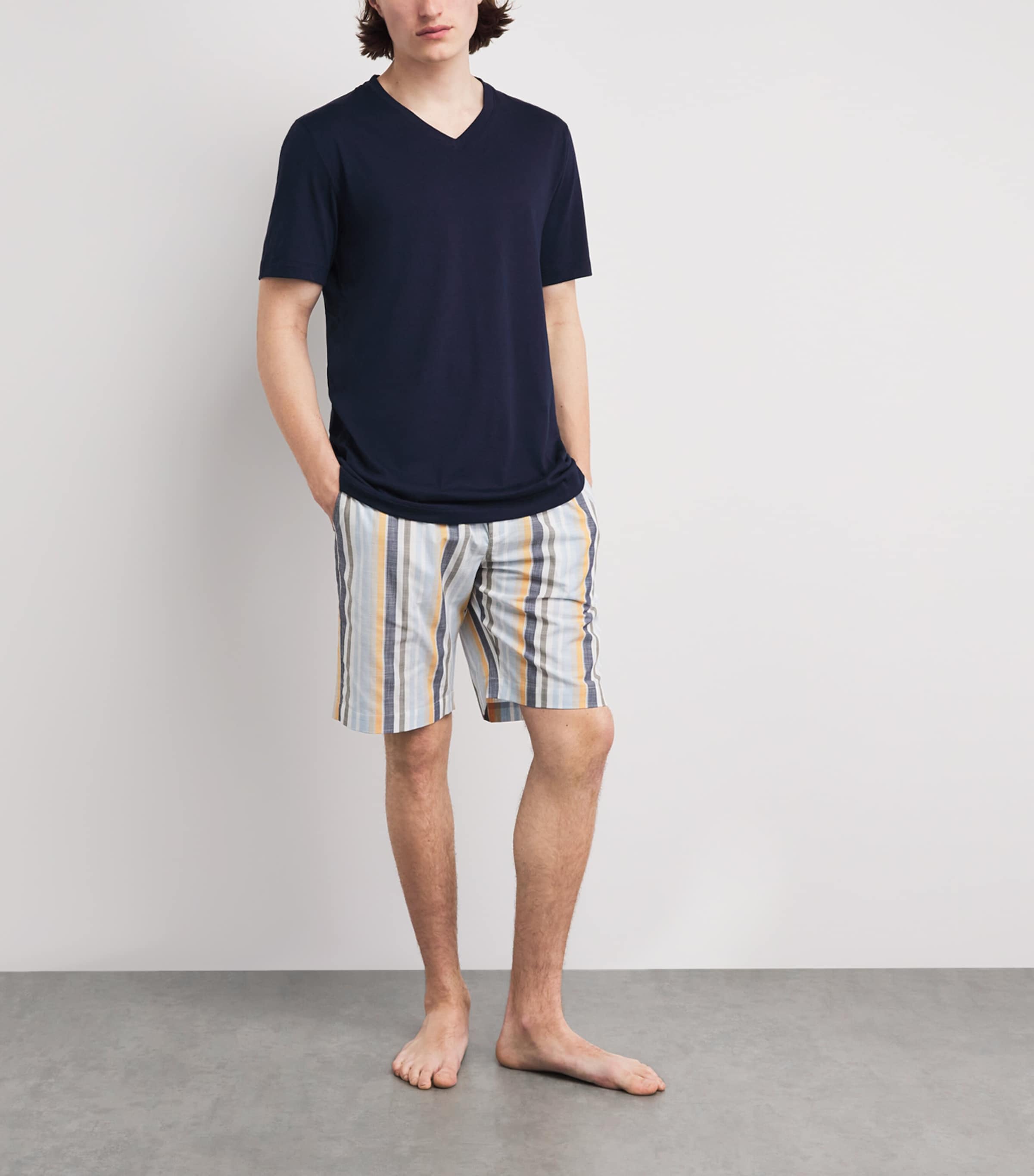 Hanro Mens Cotton Stripe Night & Day Shorts Sunset Stripe Image 2
