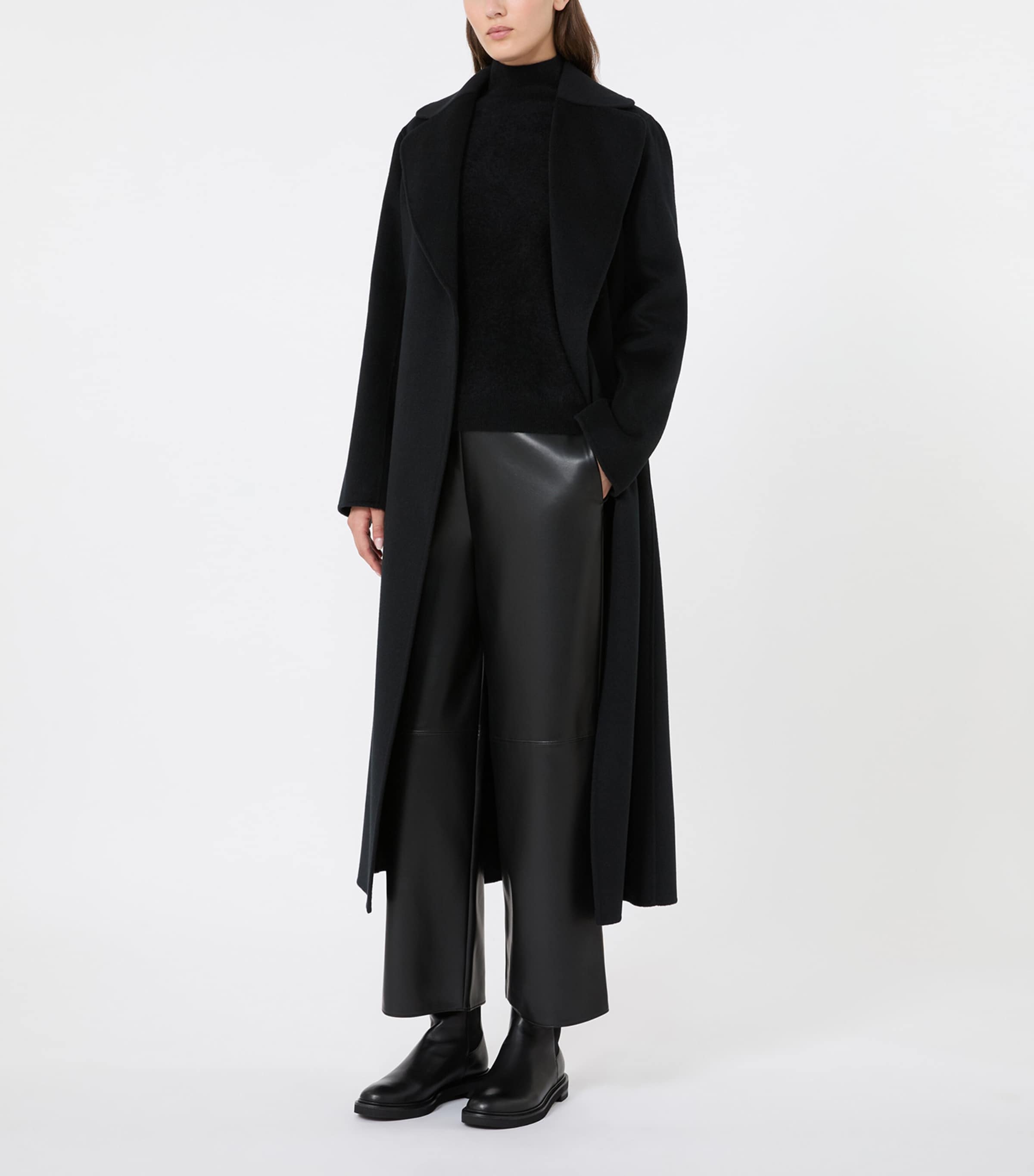 Max Mara Womens Virgin Wool-Cashmere Belted Coat Black Image 2