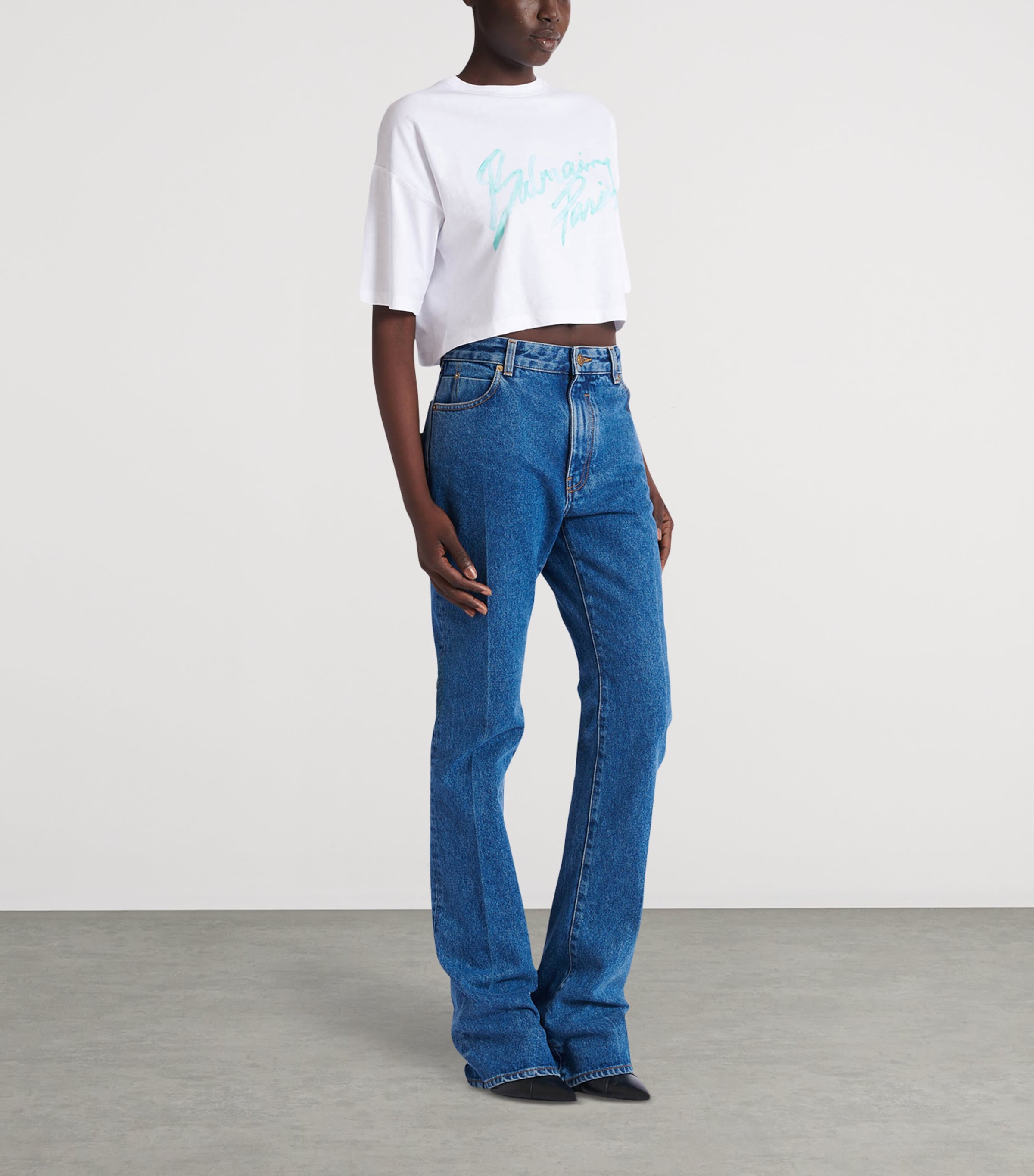 Balmain Womens Elongated Straight Jeans Bleu Jean Fonce Image 2