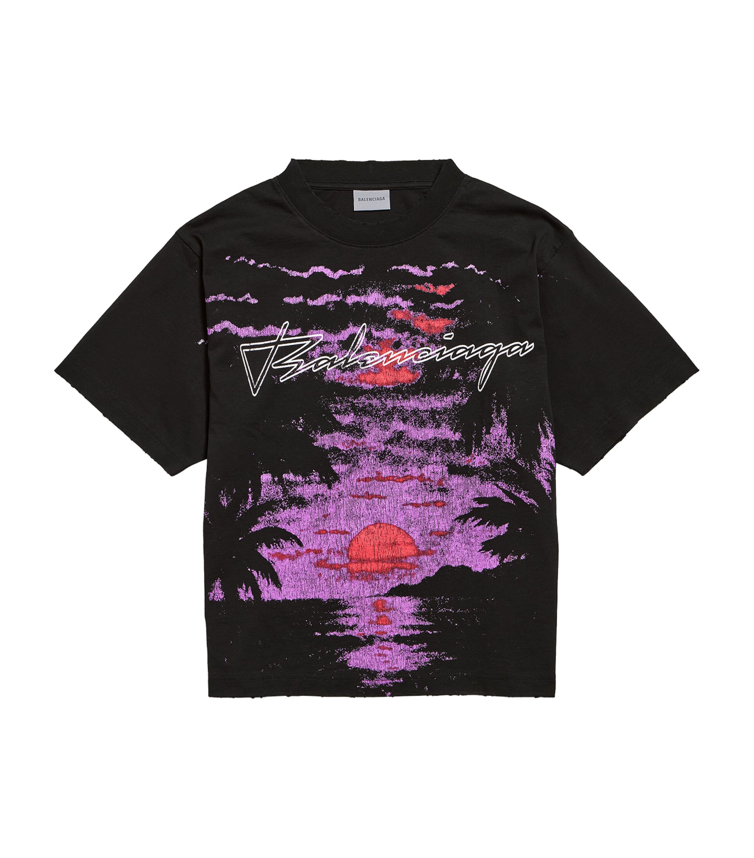 Balenciaga Womens Distressed Cotton Sunset T-Shirt Image 1