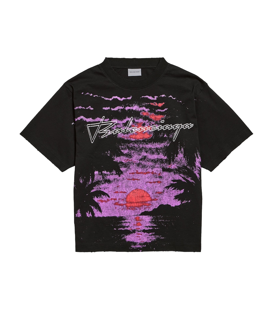 Balenciaga Womens Distressed Cotton Sunset T-Shirt Image 1