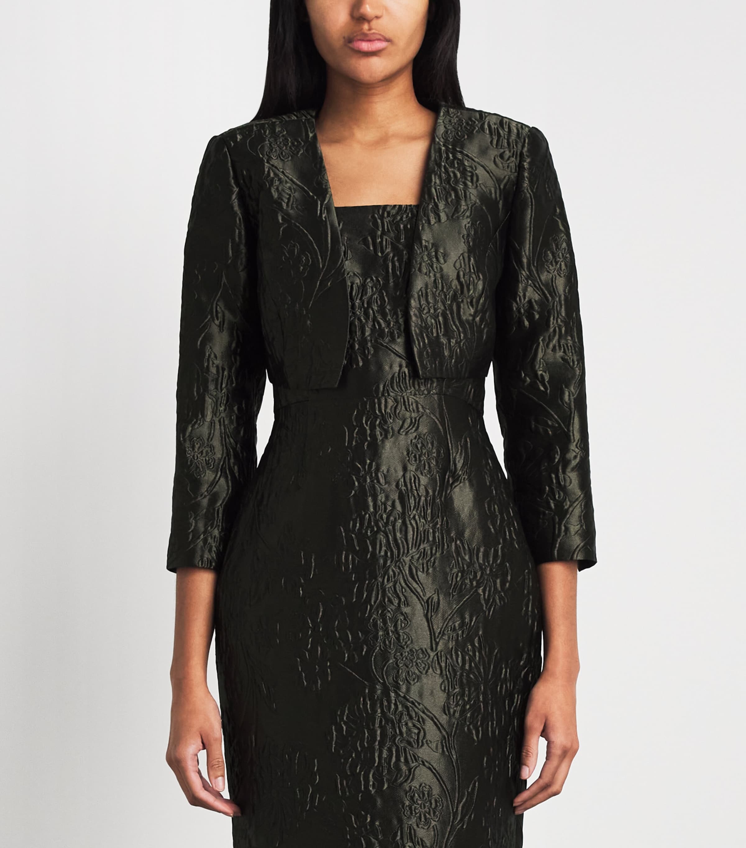 Carolina Herrera Womens Cloqué Floral Cropped Jacket Forest Green Image 4