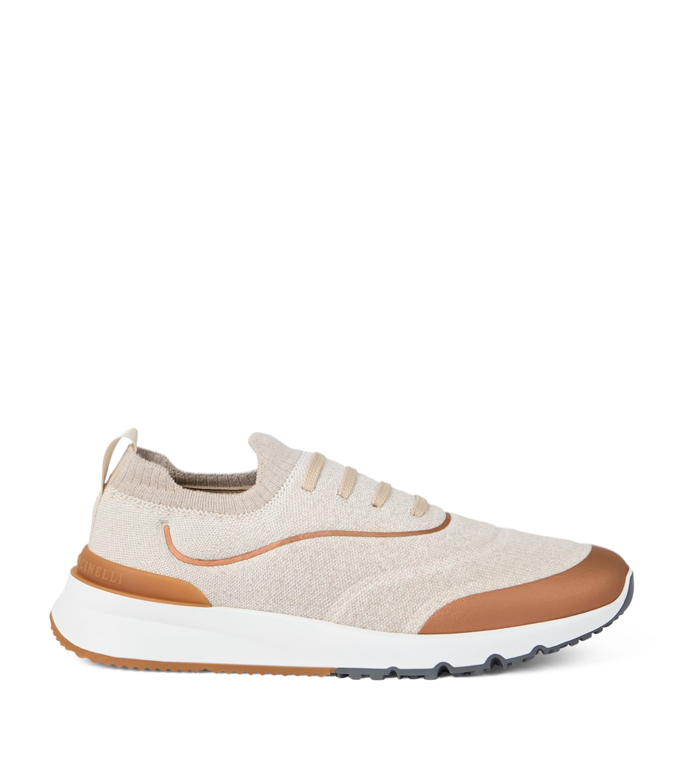 Brunello Cucinelli Cotton Knit Running Shoes In Brown