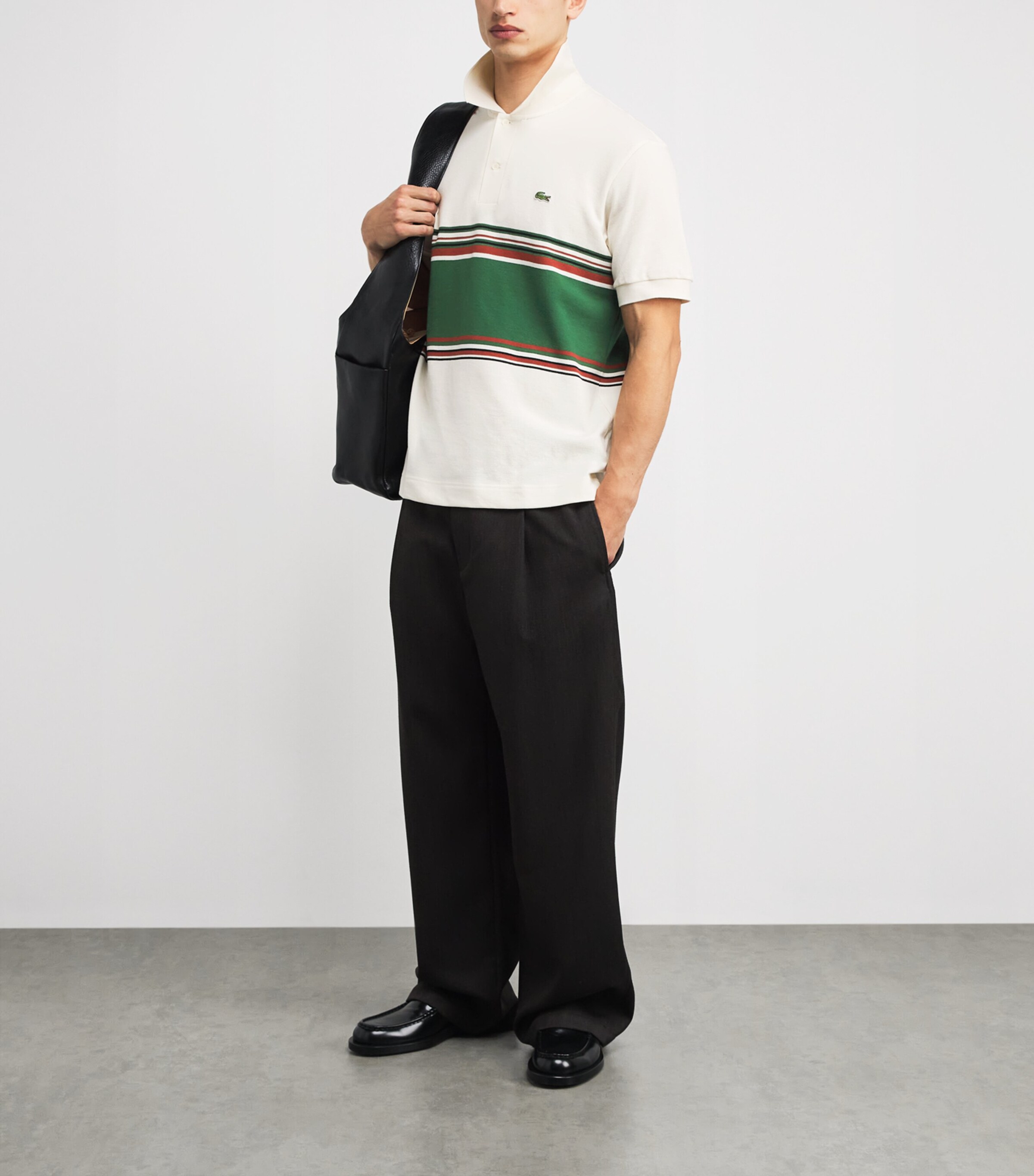 Lacoste Mens Cotton Contrast Stripe Polo Shirt Cream Image 2