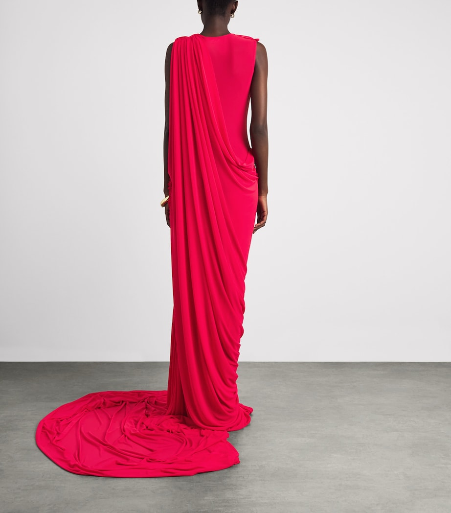 Ziyad Buainain Womens Mesh Ruched Gown Red Image 4
