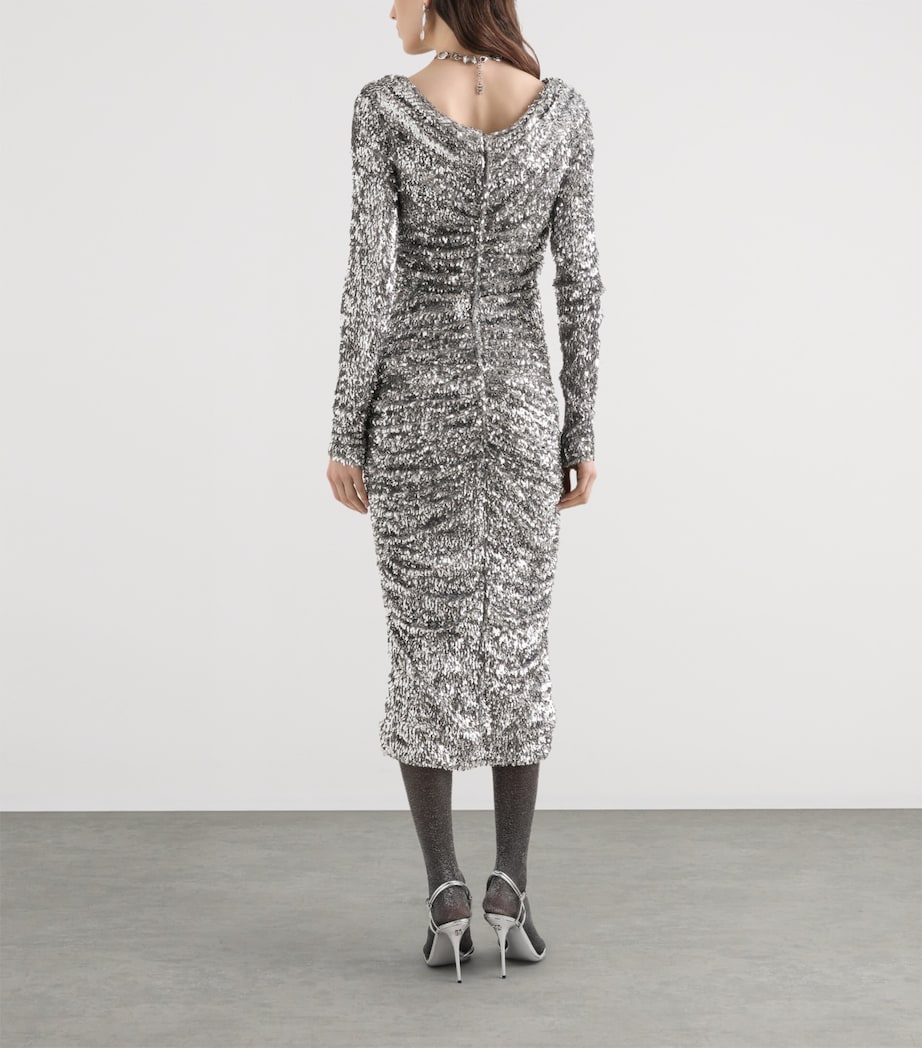 Dolce&Gabbana Womens Cotton-Blend Embellished Midi Dress Silv Image 3