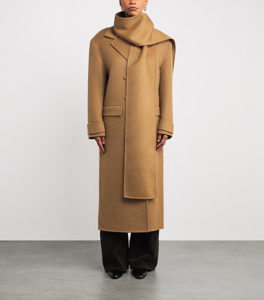 Wool Scarf-Detail Coat CAMEL Image 3