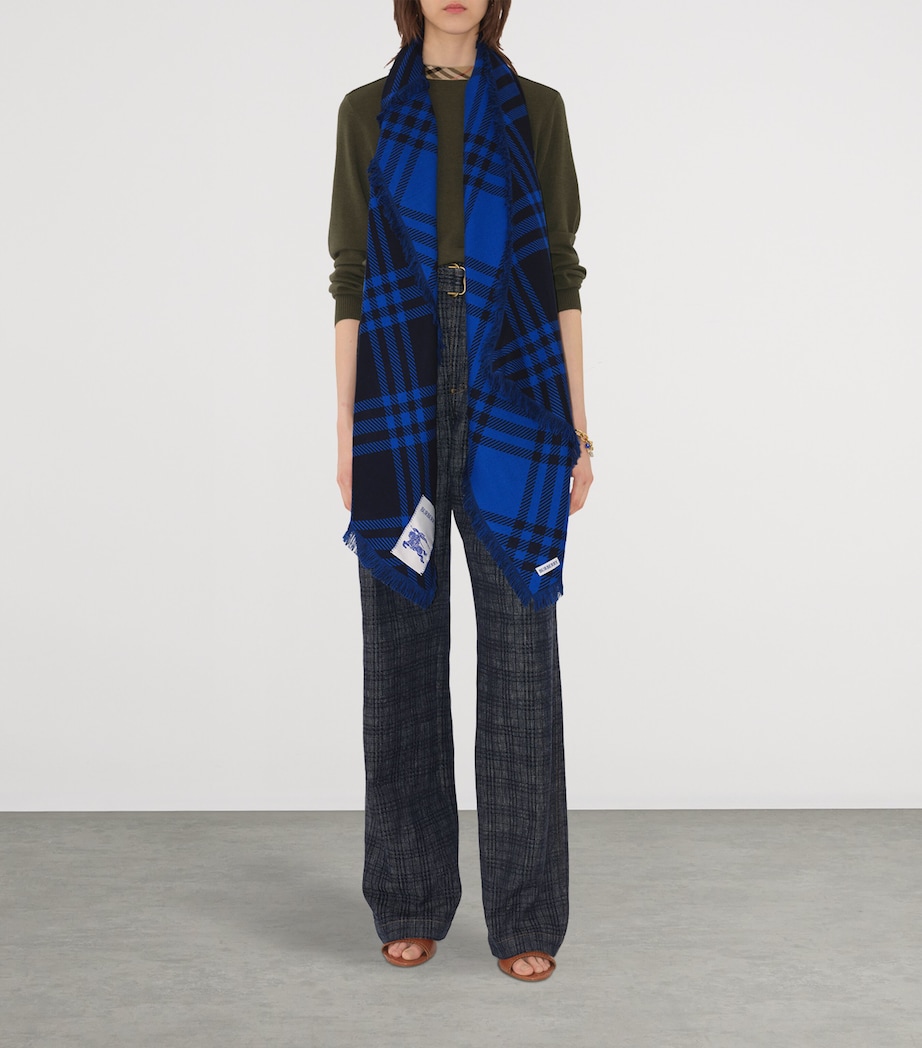 Burberry Wool-Silk Wide Check Scarf Ink Blue/blue Image 3