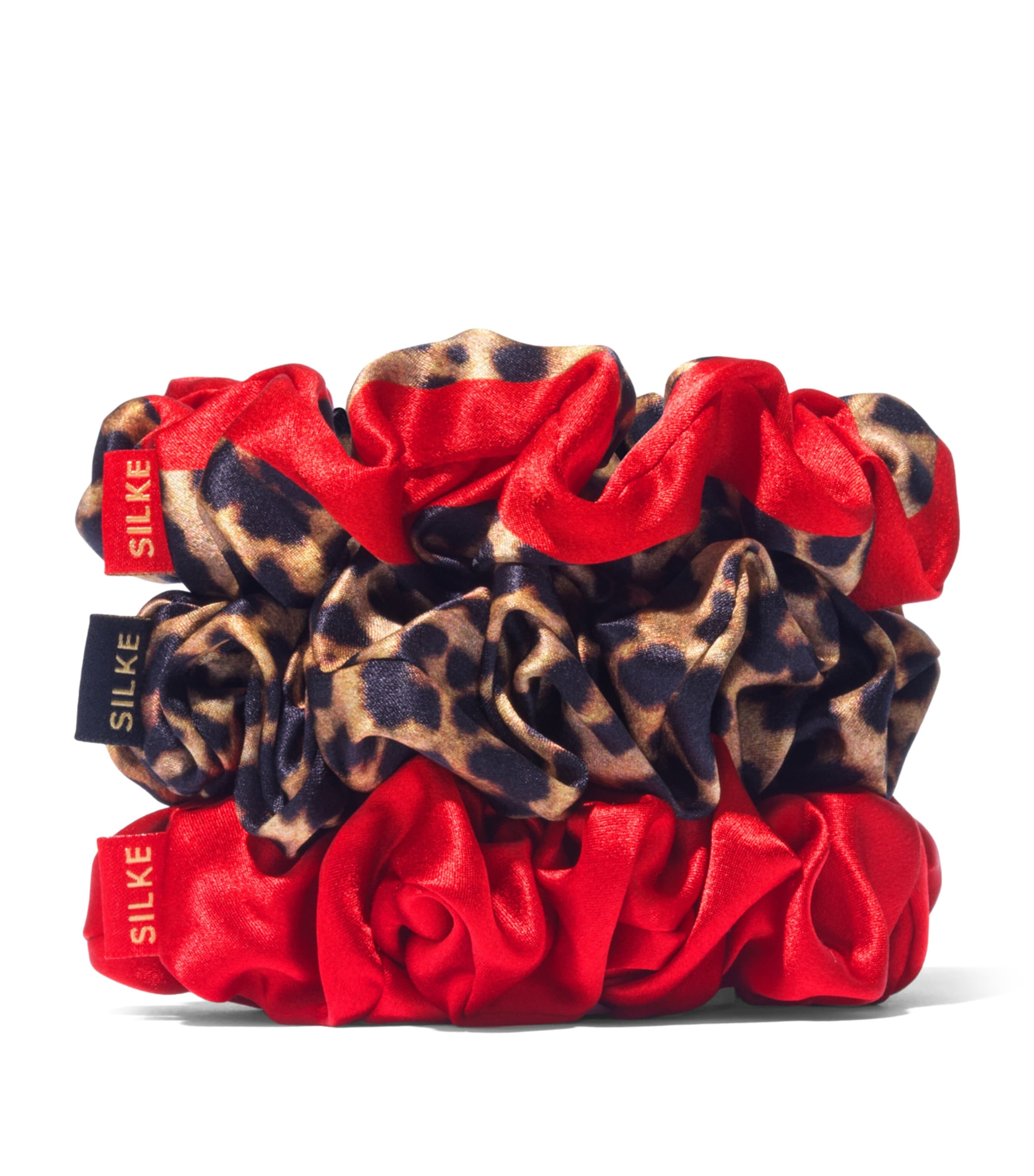 Mulberry Silk Hair Scrunchies (Set of 3) LEOPARD RED Image 2