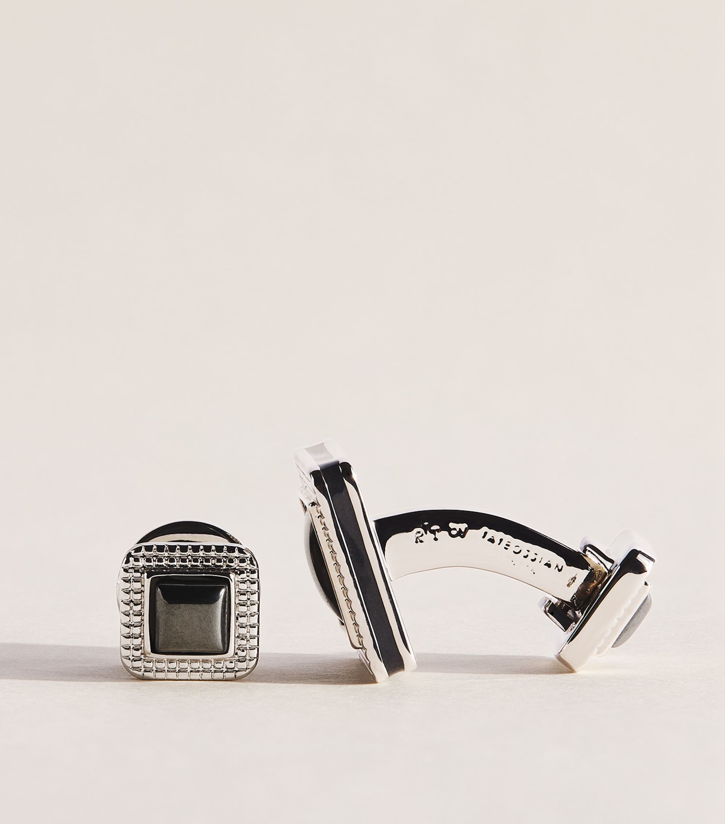 Tateossian Metal and Hematite Duo Cabochon Cufflinks and Studs Set Black Image 5