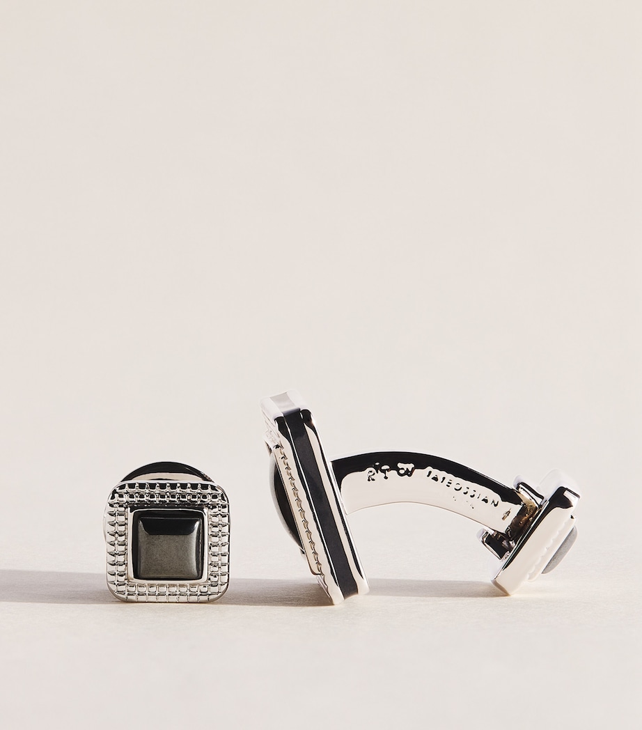 Tateossian Metal and Hematite Duo Cabochon Cufflinks and Studs Set Black Image 5