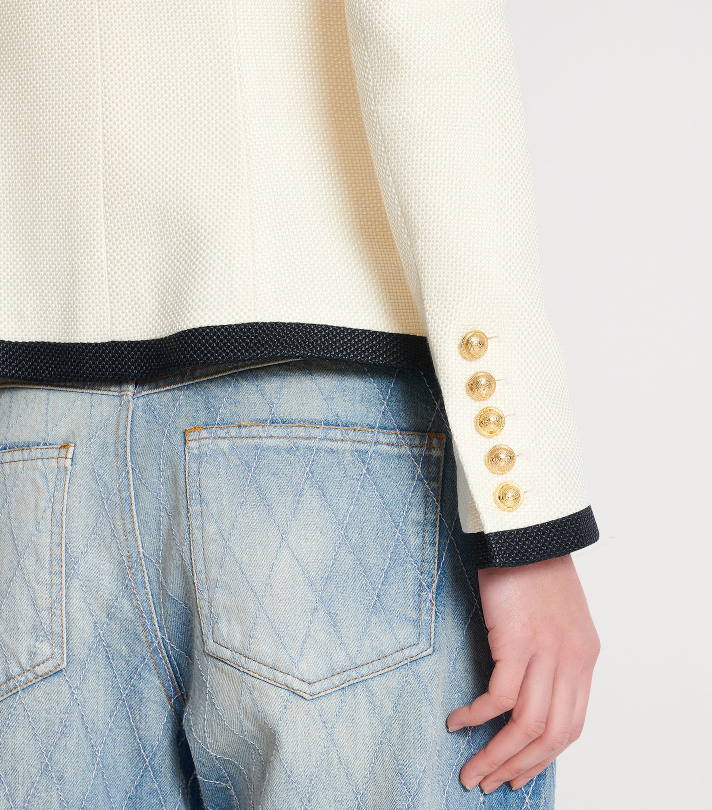 Basket Weave Bordered Blazer GWO ECRU/NOIR Image 8