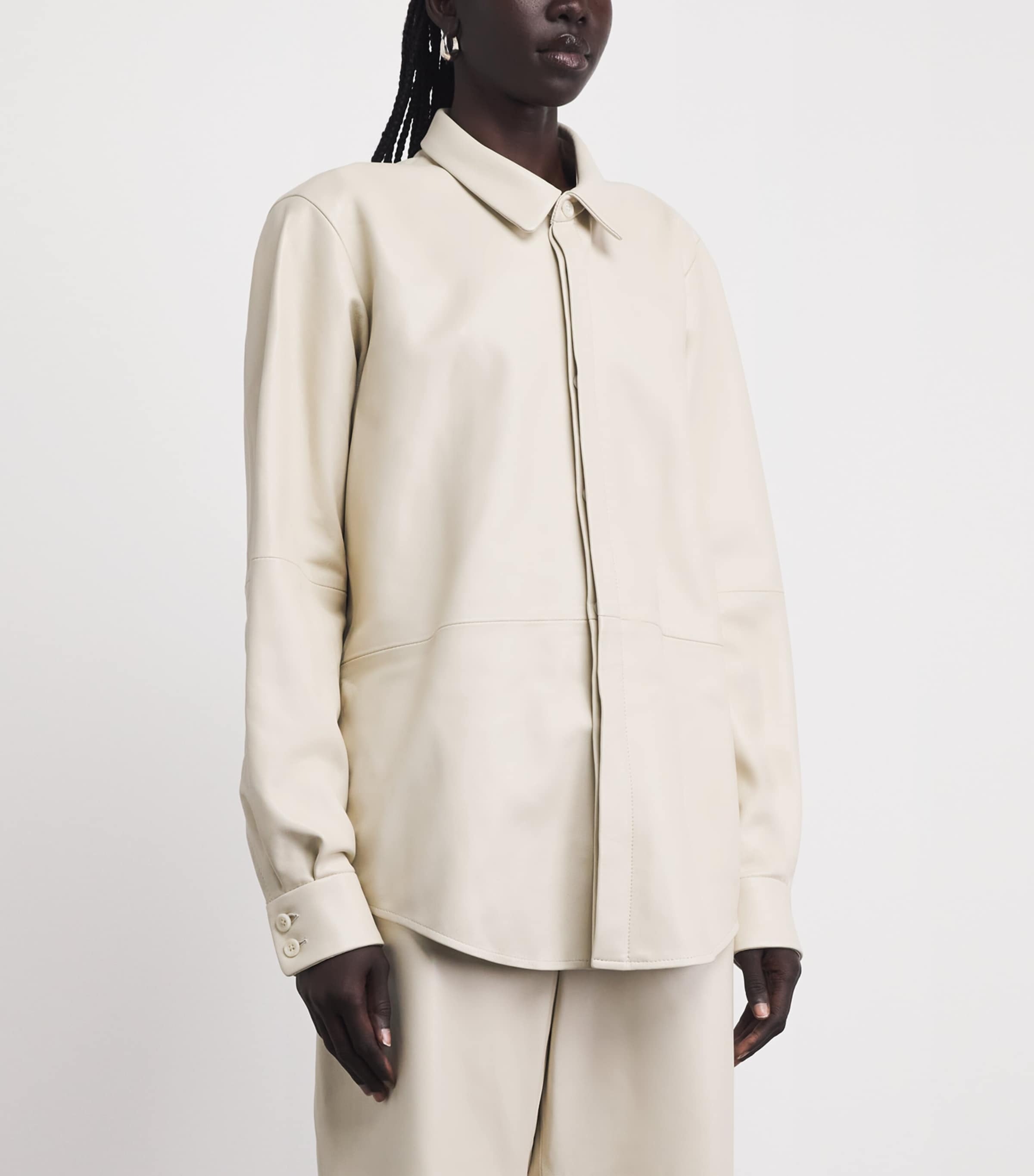 Lauren Manoogian Womens Nappa Leather Shirt Ecru Image 4