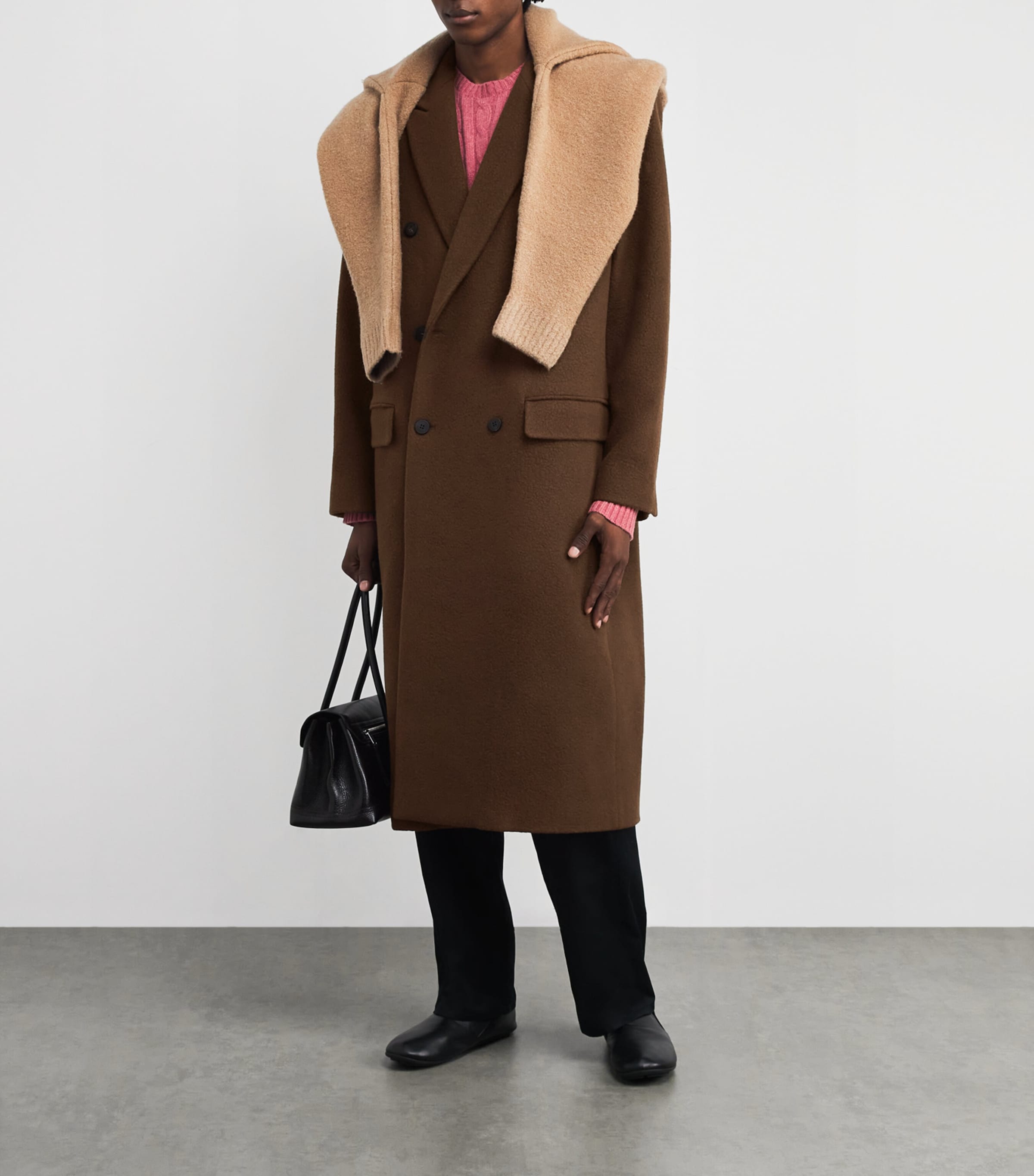 Le 17 Septembre Mens Wool-Blend Double-Breasted Coat Brown Image 2
