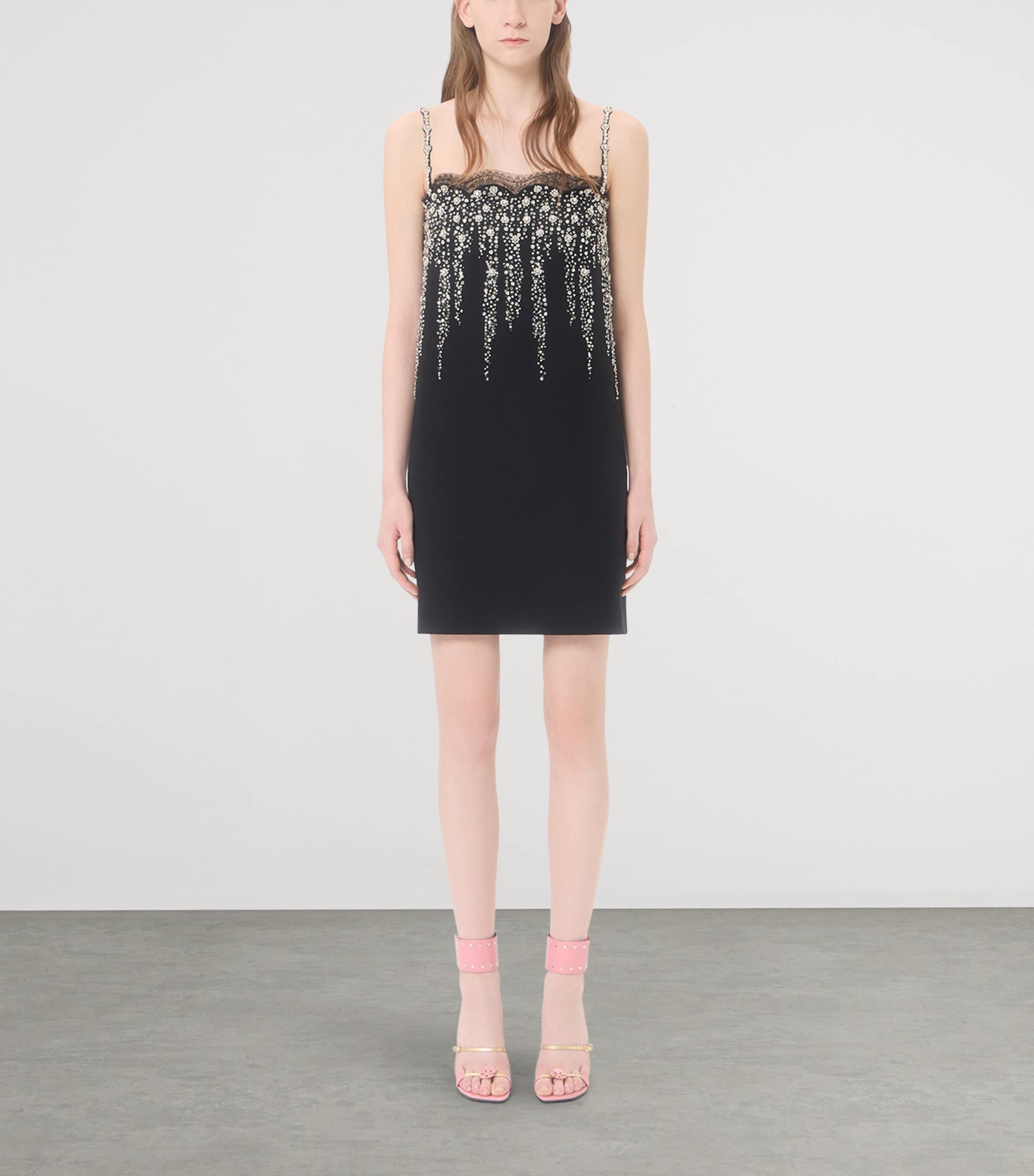 Valentino Womens Virgin Wool-Silk Embellished Mini Dress Nud Image 3