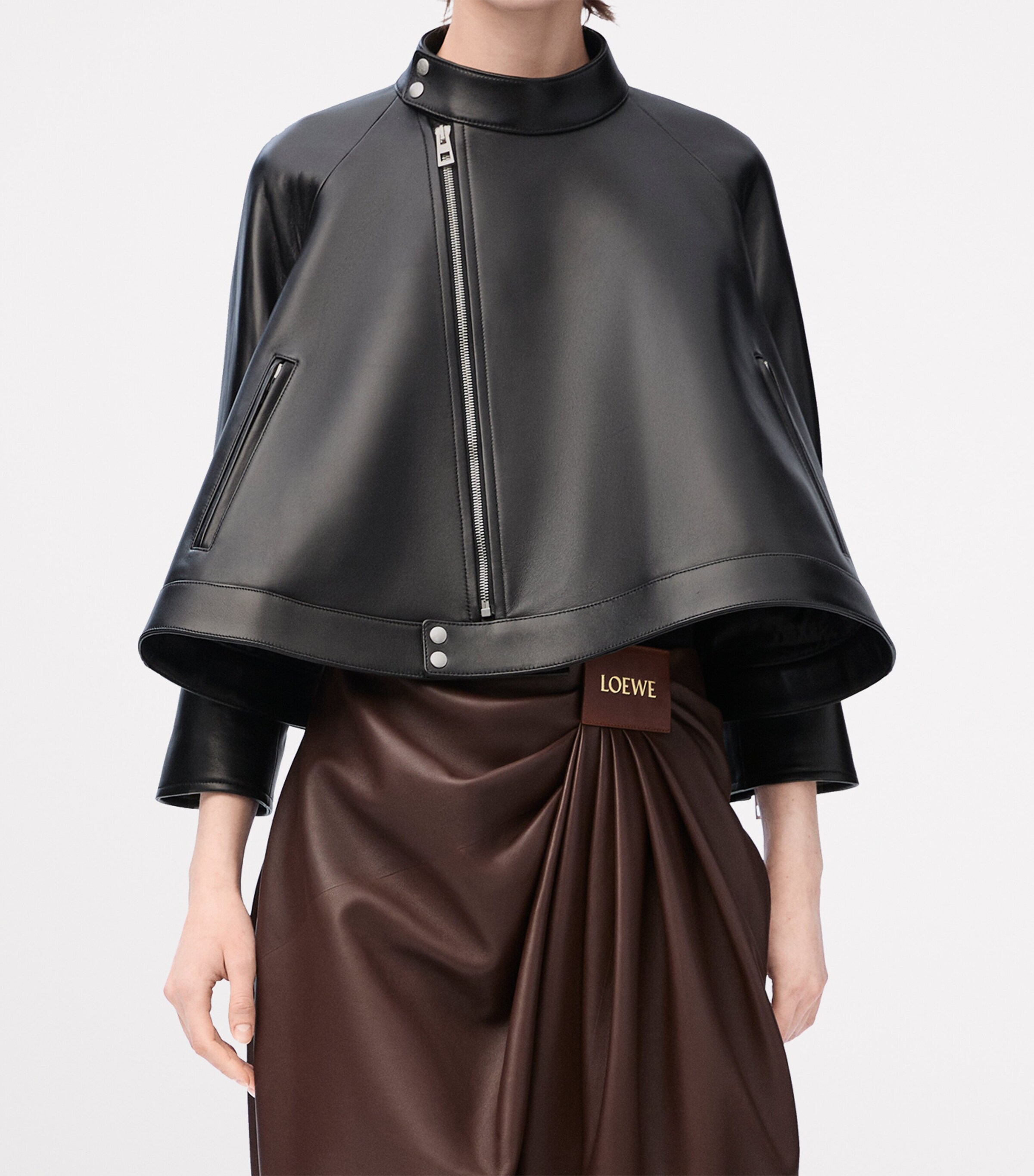 LOEWE Womens Leather Trapeze Jacket Black Image 3