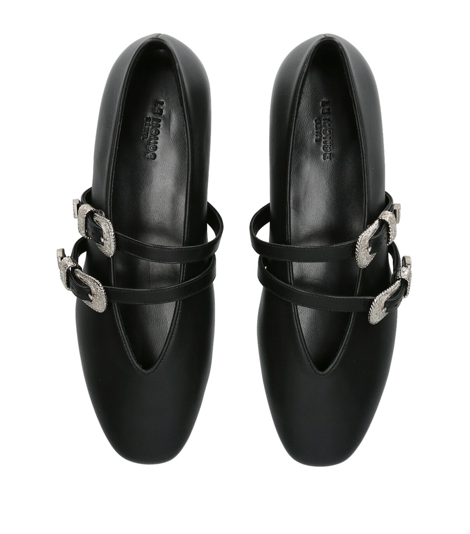 Leather Buckle Claudia Ballet Flats BLACK Image 3