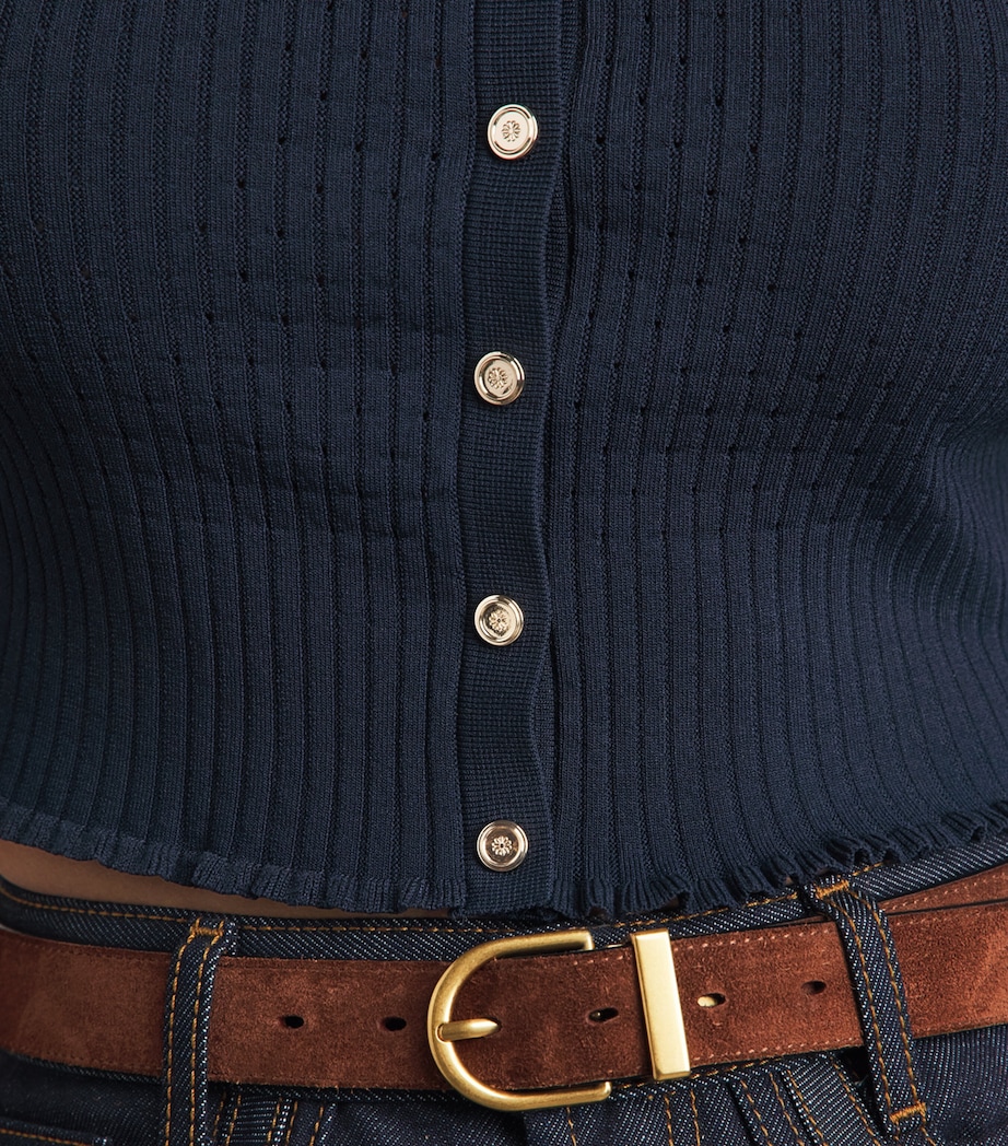 Sandro Paris Womens Rib-Knit Cropped Cardigan Navy Blue Image 3