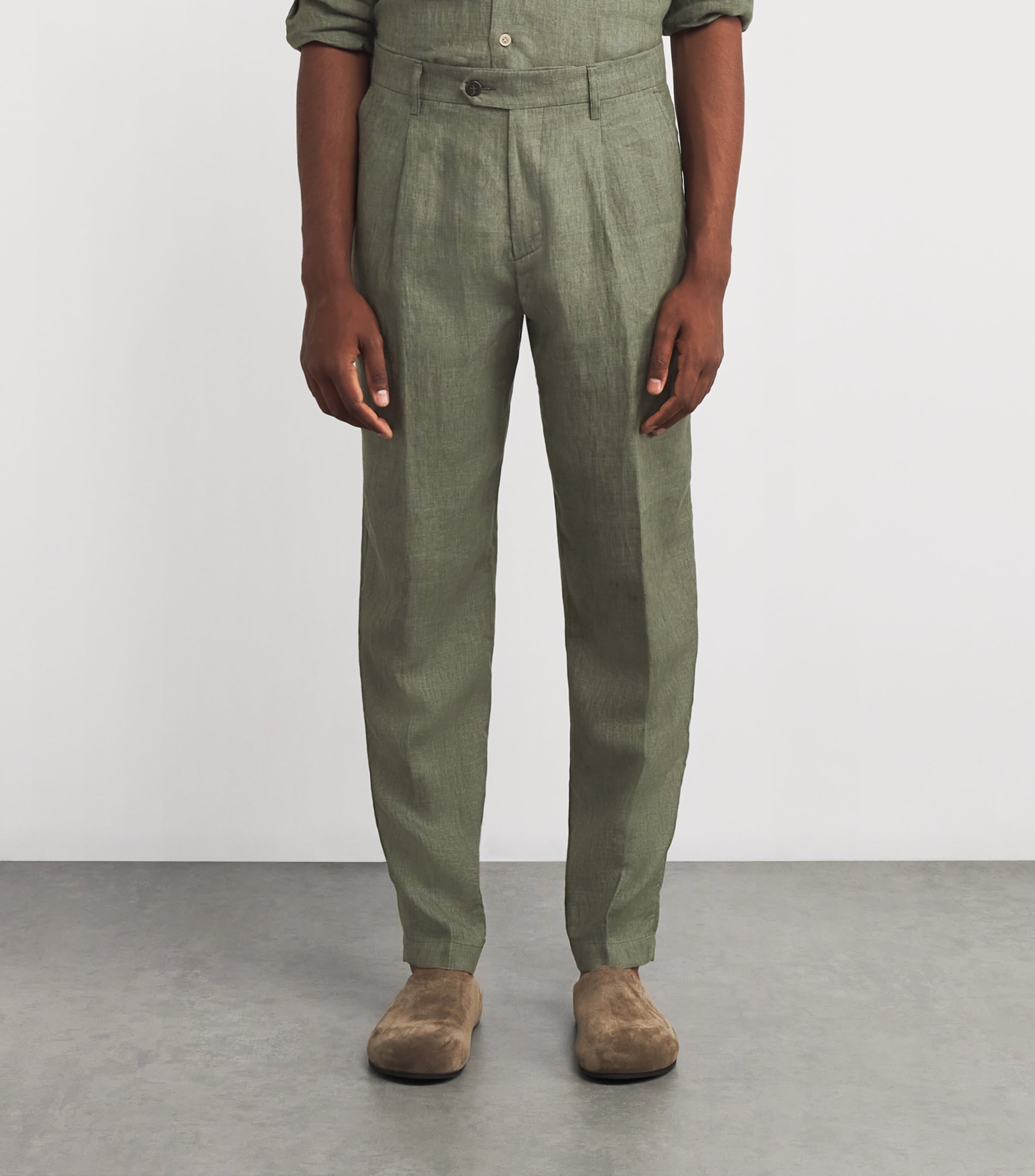 x Harrods Linen Tailored Trousers MILITARY GREEN Image 3