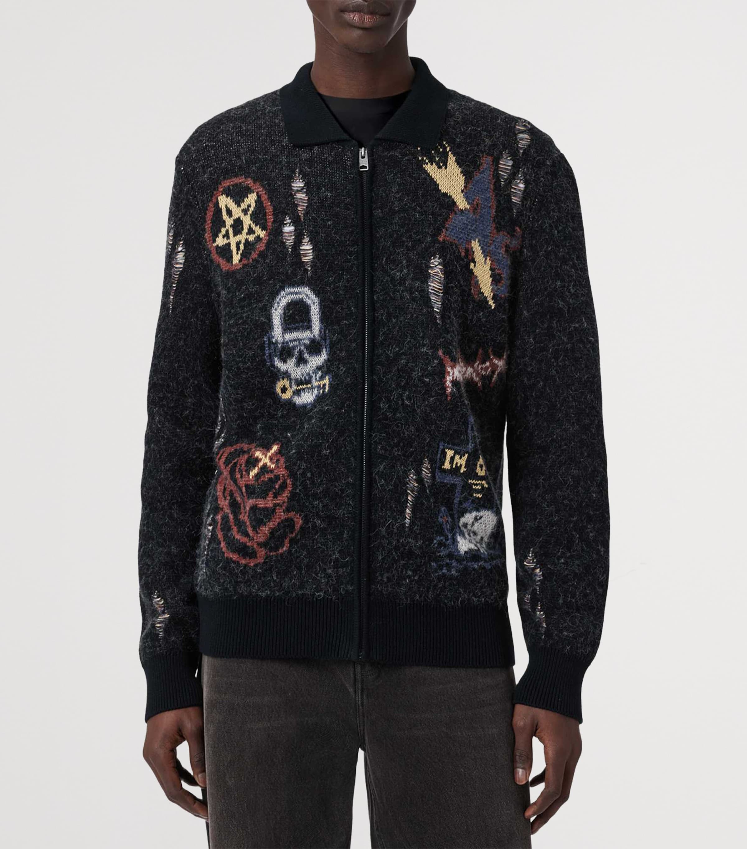 AllSaints Mens Cotton-Blend Meller Cardigan Black Image 6