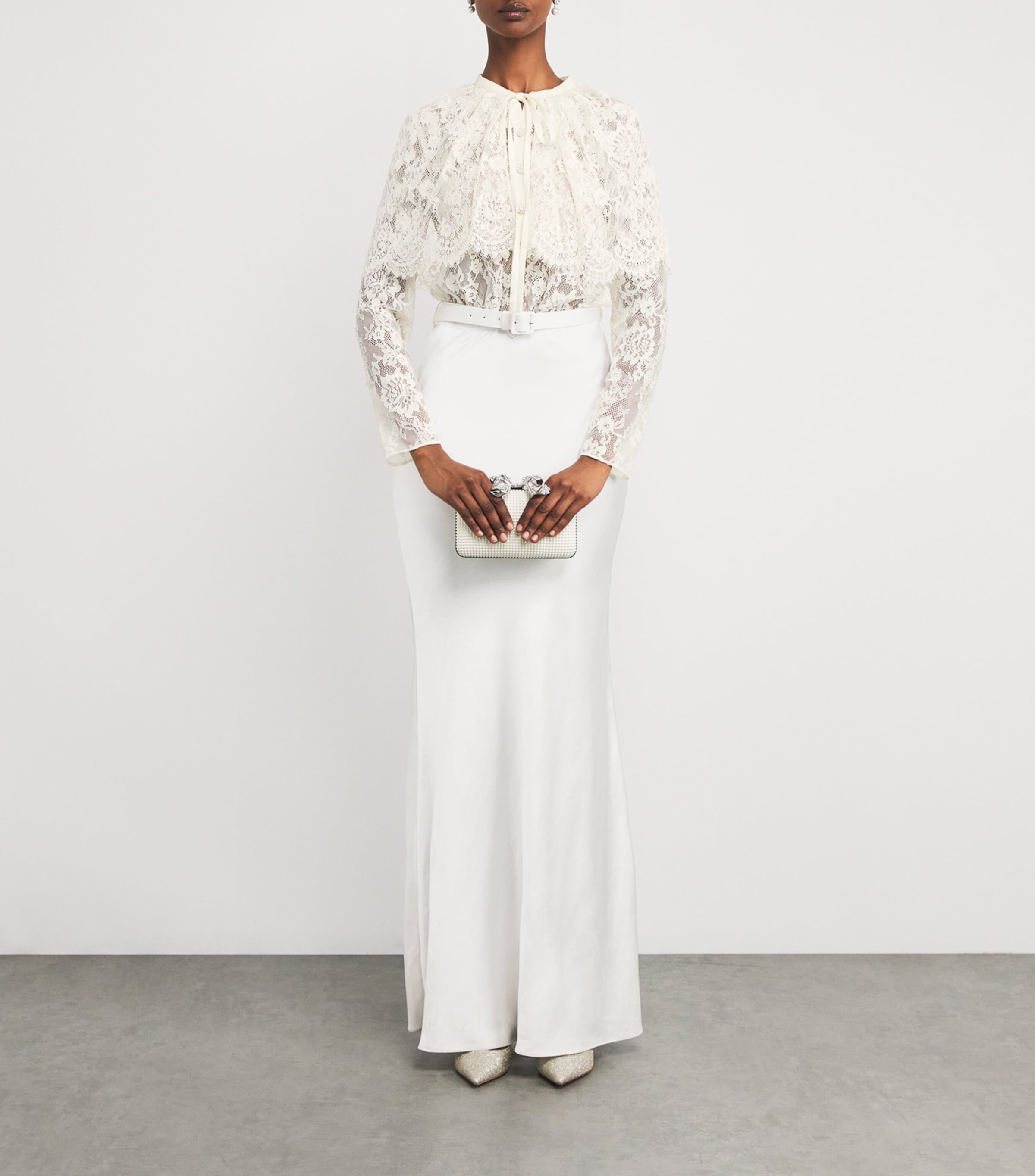 Lace Belted Maxi Dress WHITE Image 2