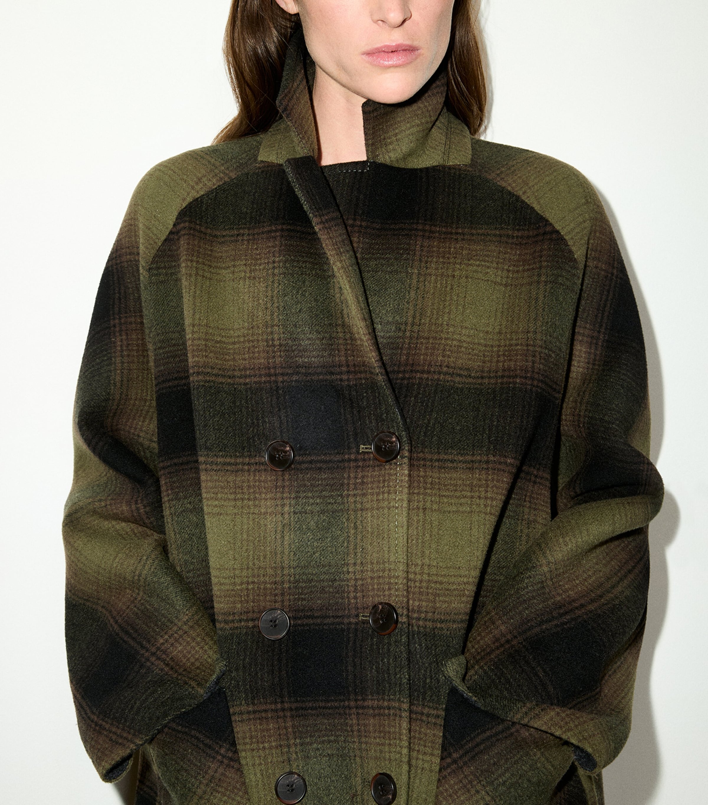 MAX&Co. Womens Virgin Wool Blurred Check Coat Green Image 4