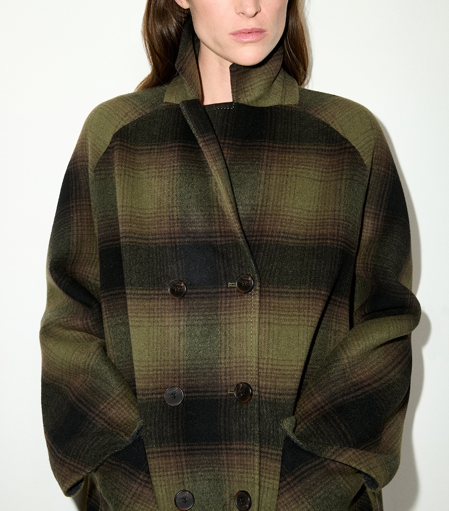 MAX&Co. Womens Virgin Wool Blurred Check Coat Green Image 4