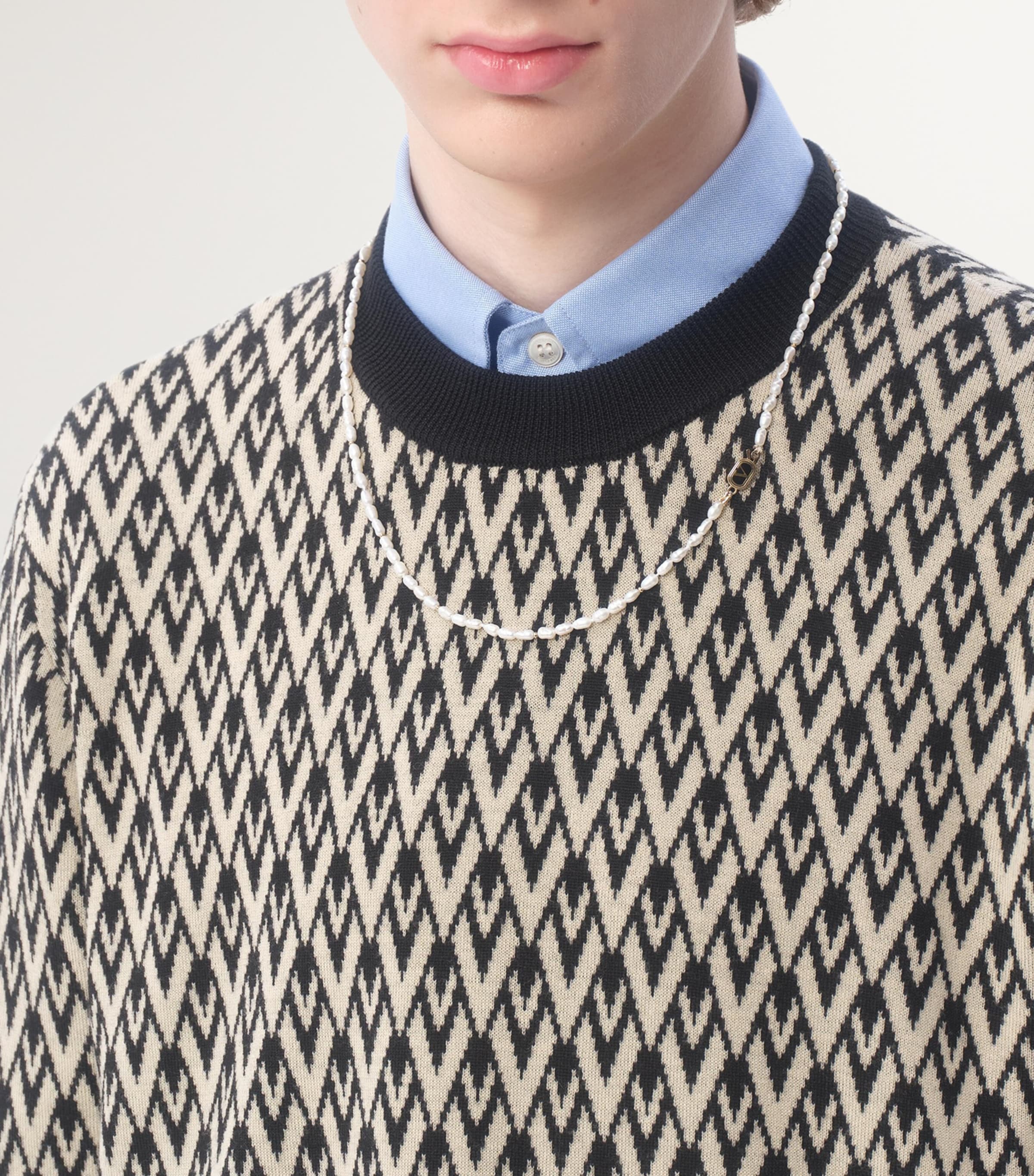 Faux Pearl VLogo Necklace QYL Image 3