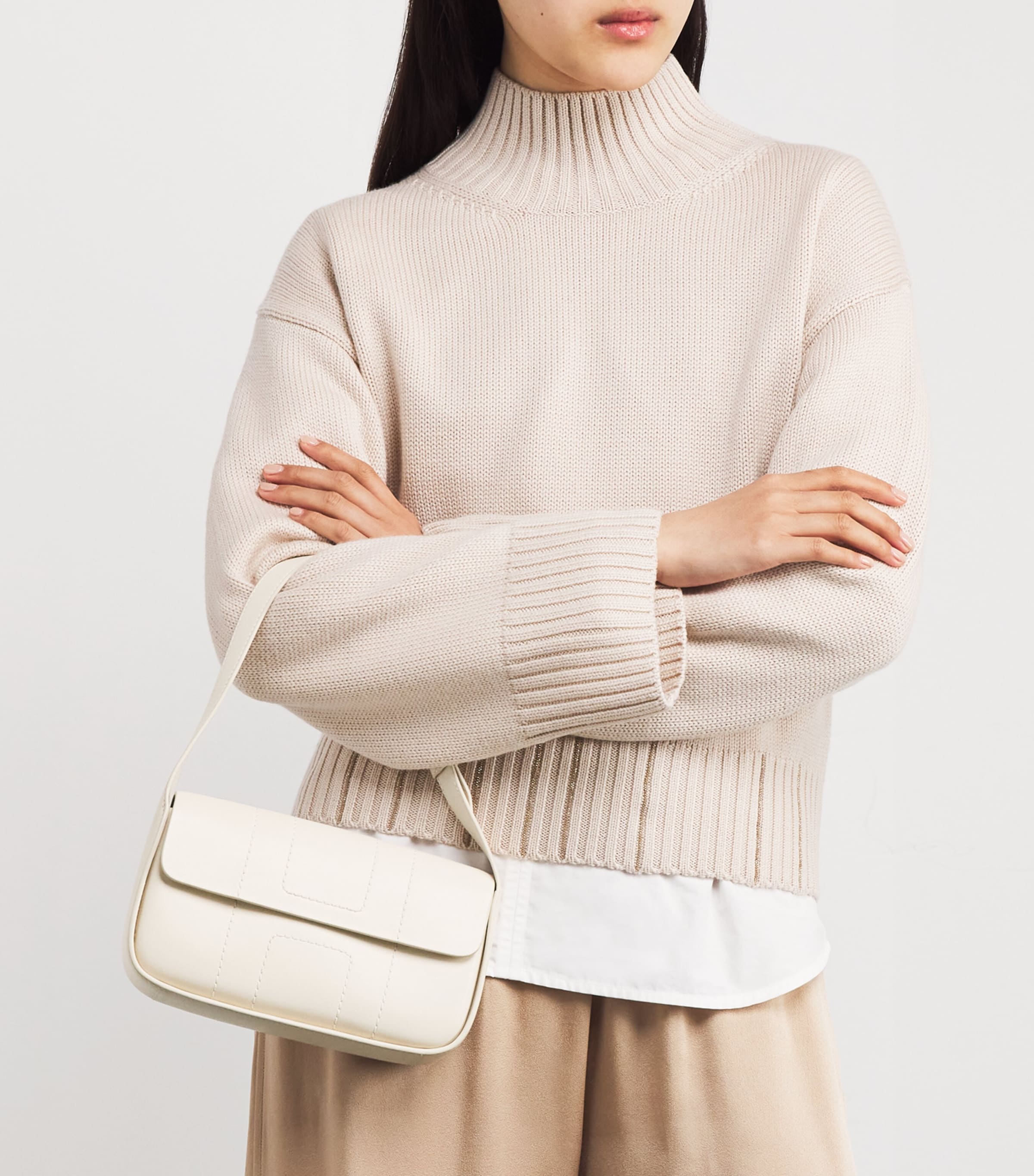 Harrods Leather Baguette Bag Birch Image 2