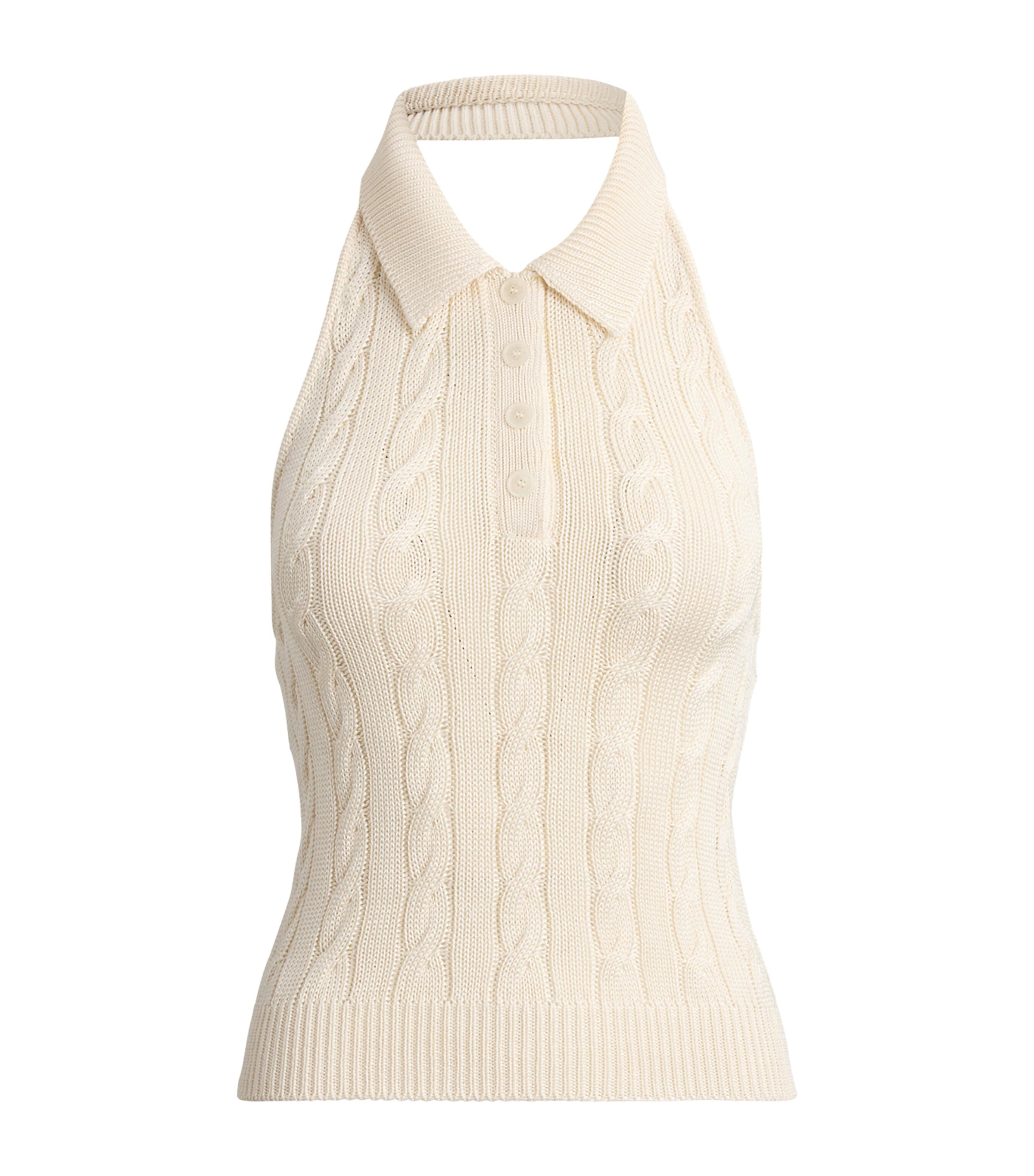 Ralph Lauren Collection Womens Mulberry Silk Halterneck Polo Sweater Lux Cream Image 1