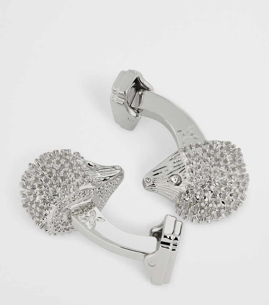 Palladium-Plated and Swarovski Crystal Hedgehog Cufflinks WHITE Image 6