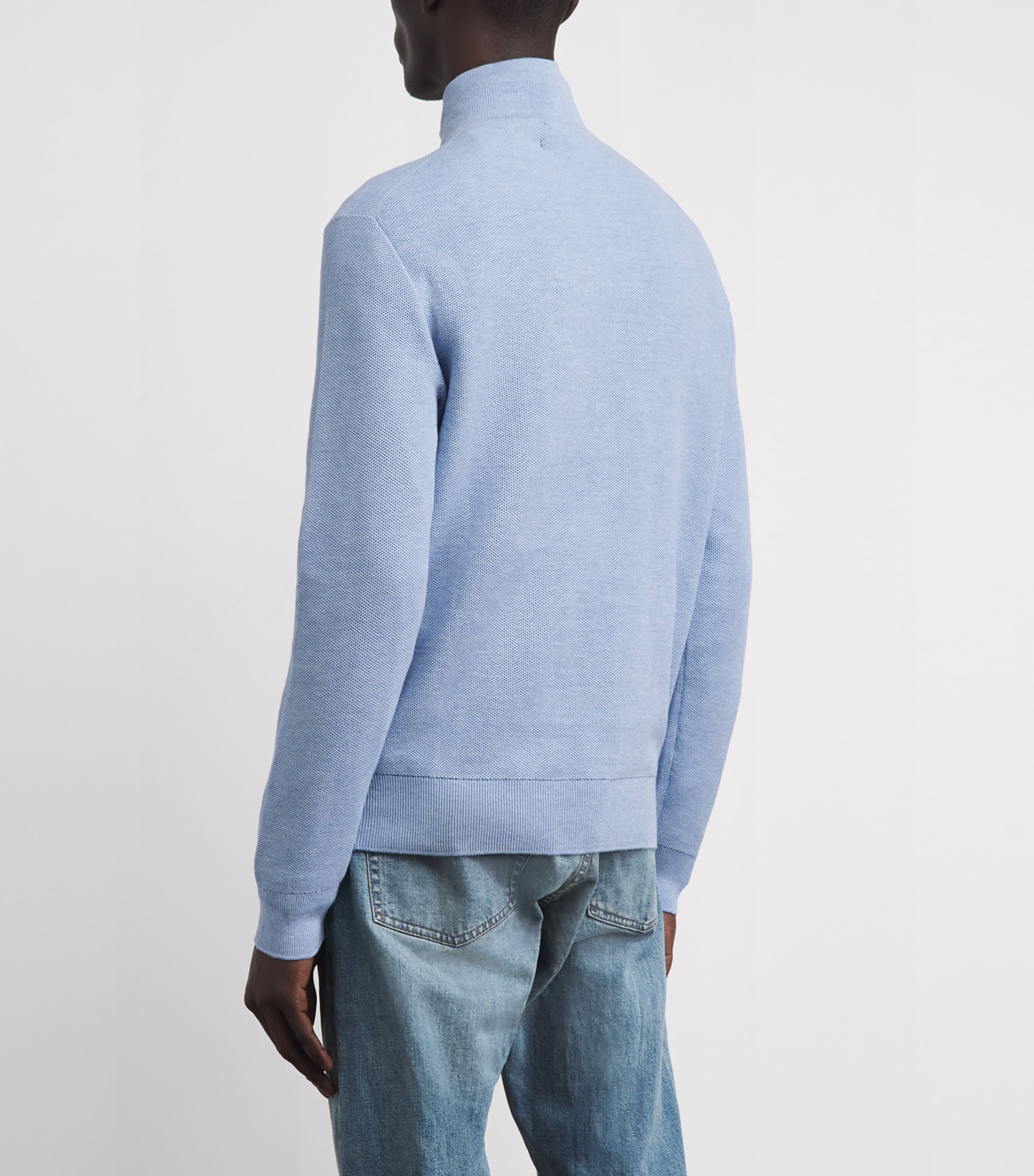 Polo Ralph Lauren Mens Cotton Quarter-Zip Sweatshirt Blue Hyacinth Hthr Image 5