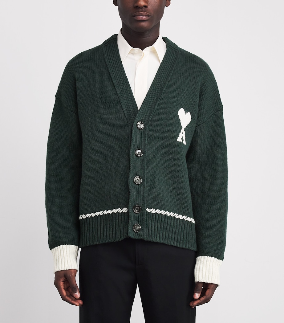 Wool-Blend Whipstitch Logo Cardigan A014 EVERGREEN Image 3