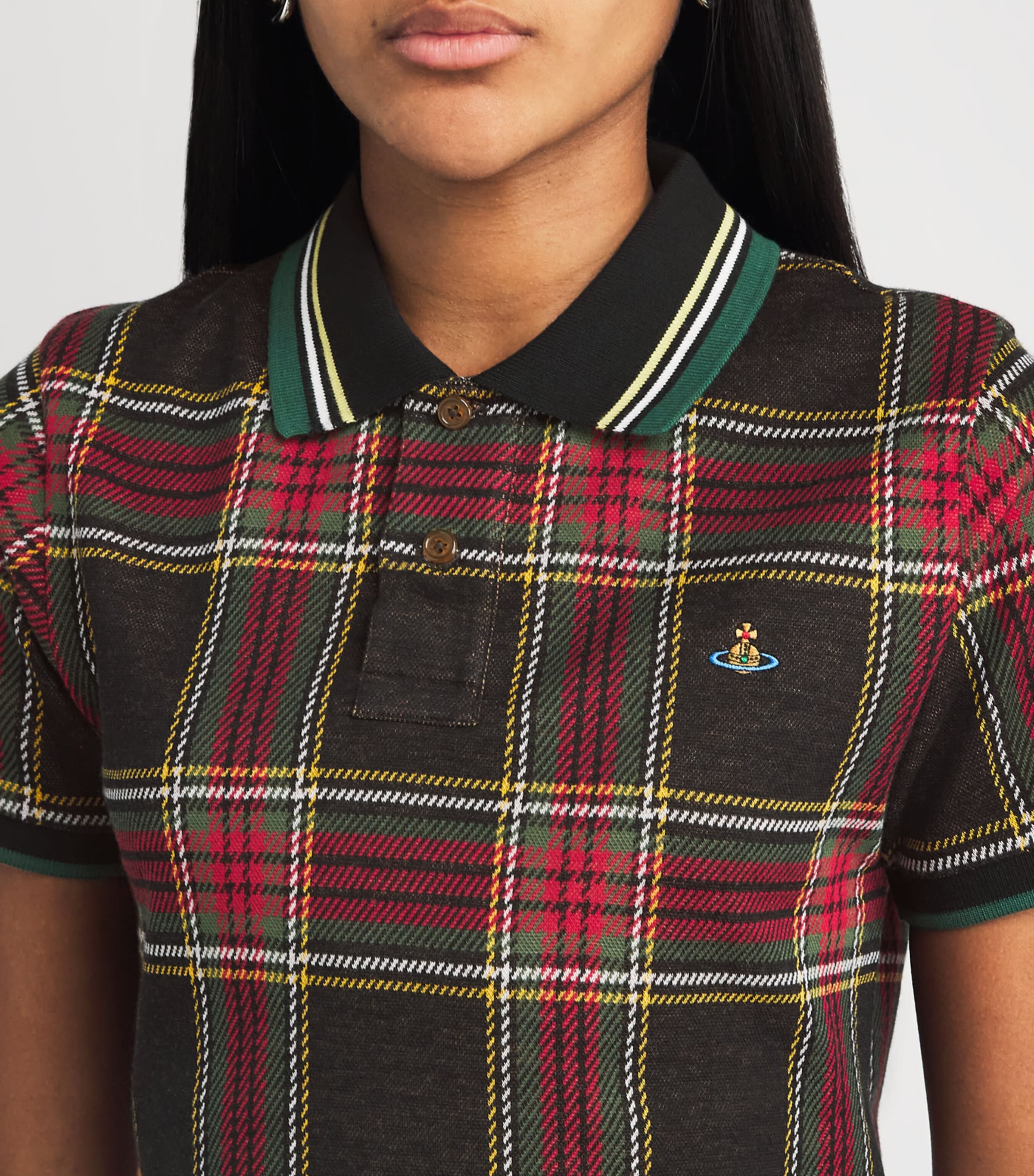 Tシャツ・カットソー Vivienne Westwood SS24 COTTON POLO (2H01000I_J006IP206) Vivienne Westwood Multi Cotton Tartan Polo Shirt | Harrods UK