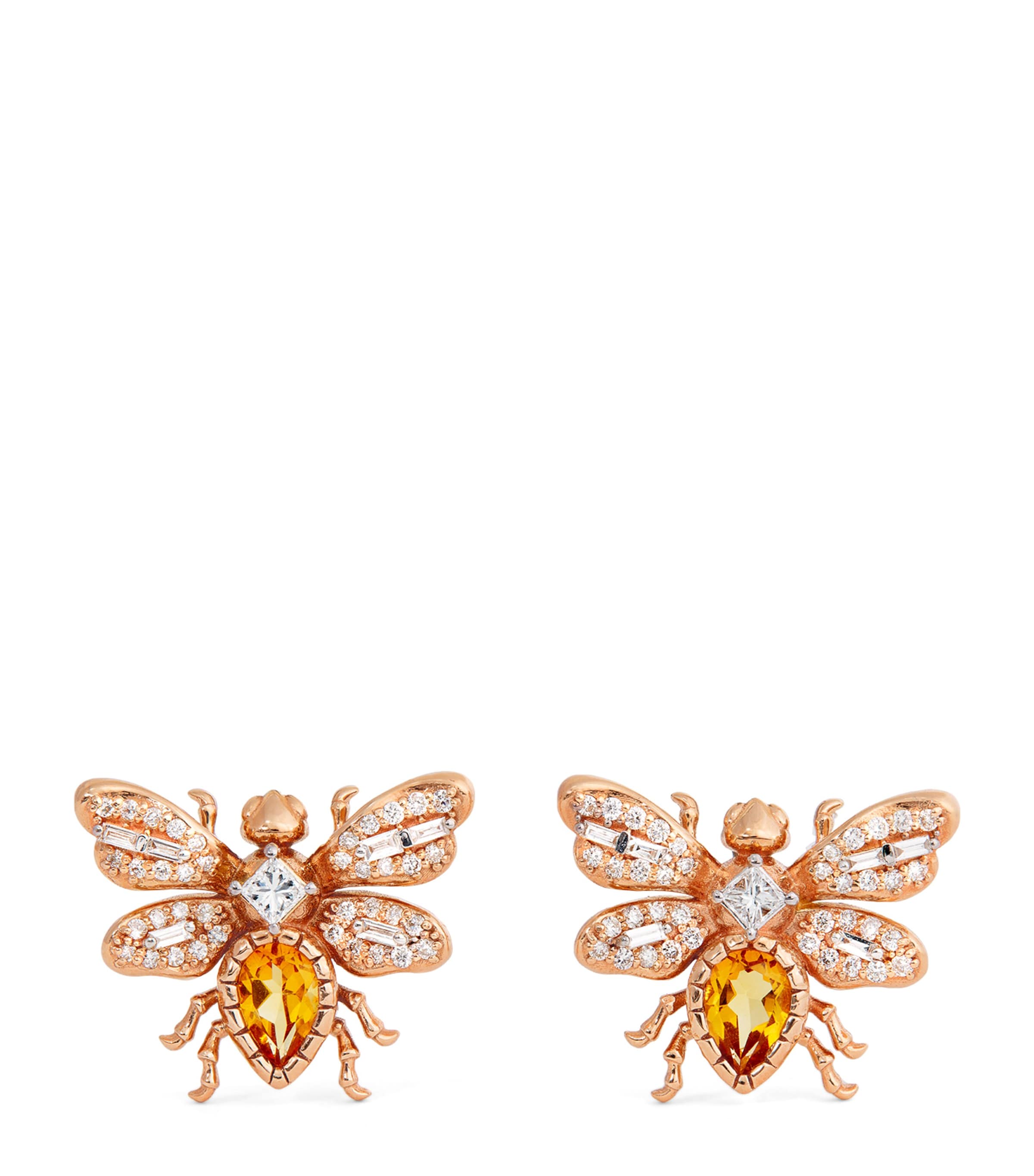 Bee Goddess Rose Gold, Diamond And Citrine Queen Bee Bon Bon Stud Earrings In Gold