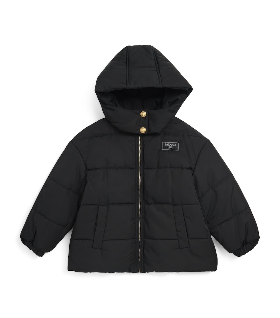 Hooded Label-Detail Puffer Jacket (8-14 Years) 930BLACK Image 1