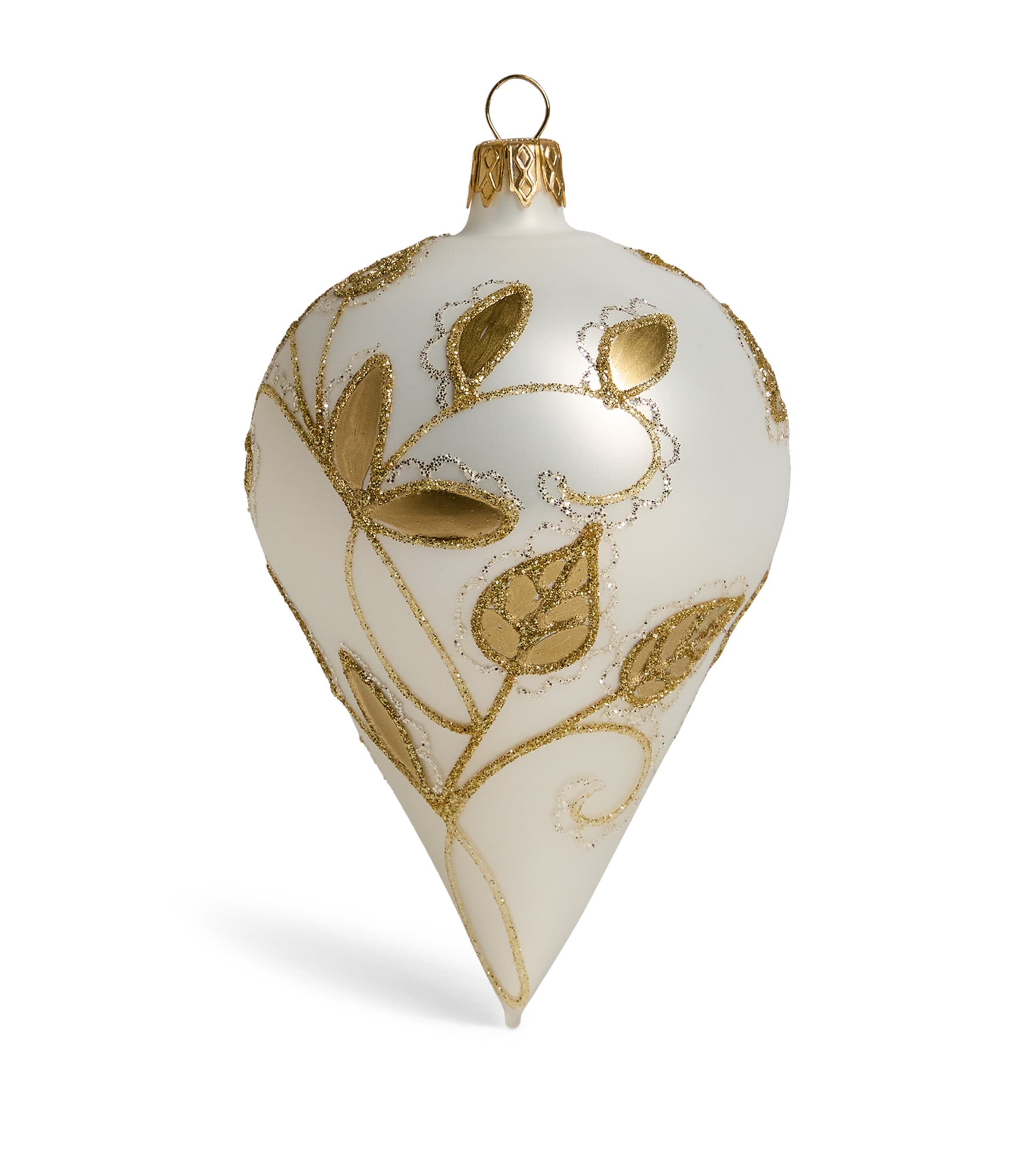 Harrods Glitter Leaves Teardrop Tree Decoration White Image 1