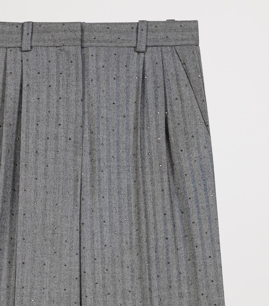 Maje Womens Rhinestone Wide-Leg Tailored Trousers Grey Image 7