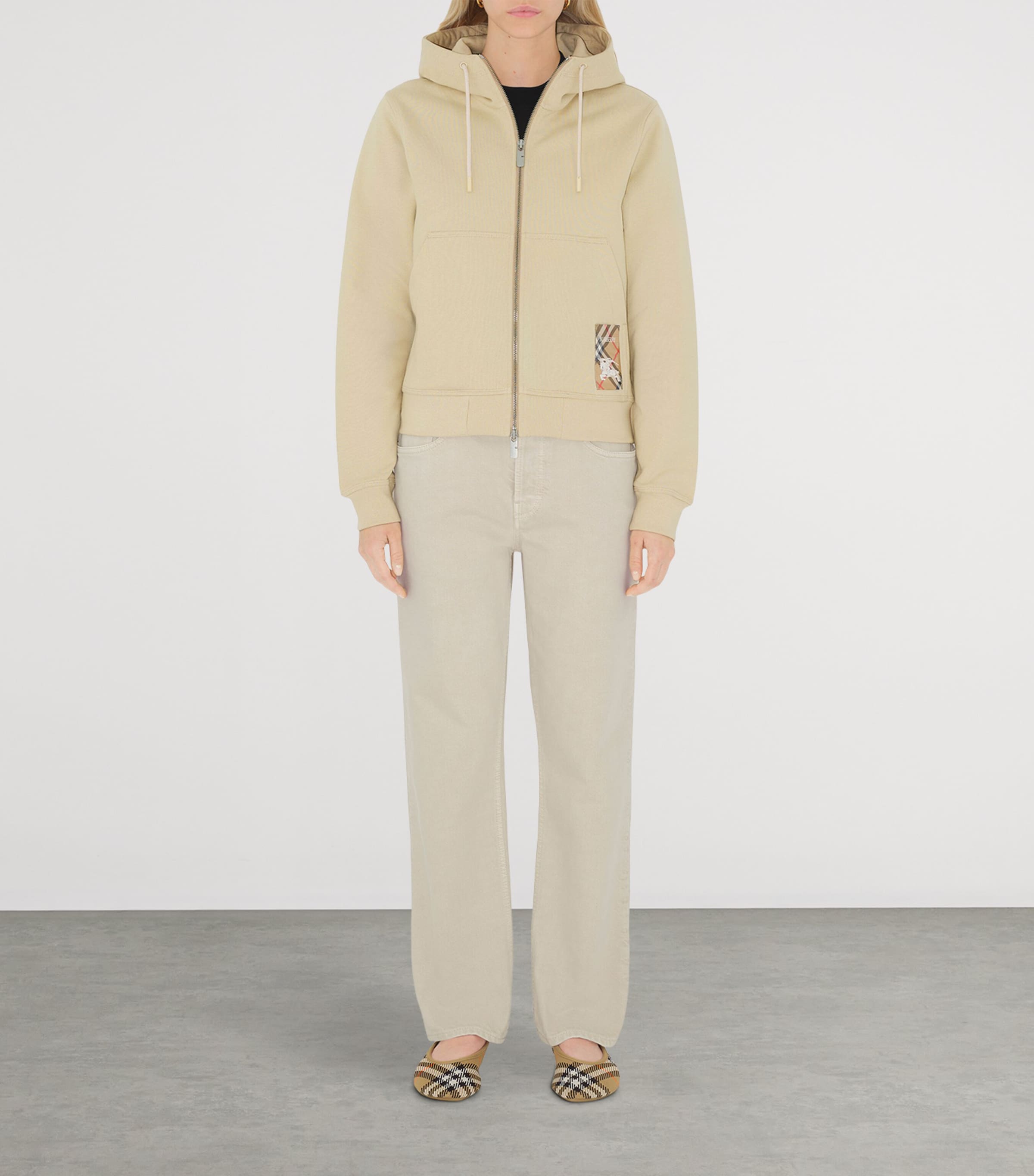 Cotton Check-Patch Hoodie NUTMEG Image 2