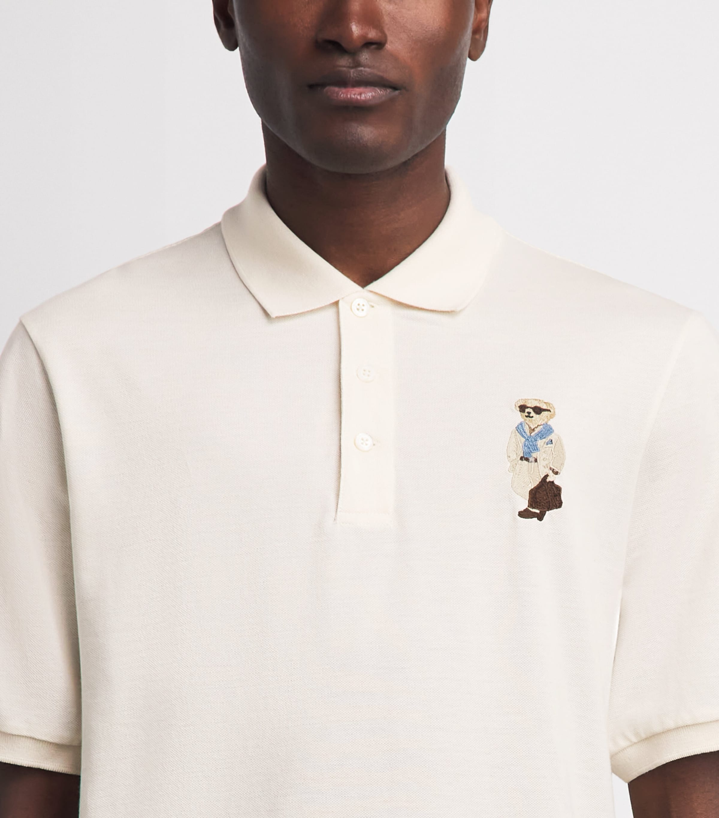 Ralph Lauren Purple Label Mens Cotton-Cashmere Polo Bear Polo Shirt Classic Cream Image 3