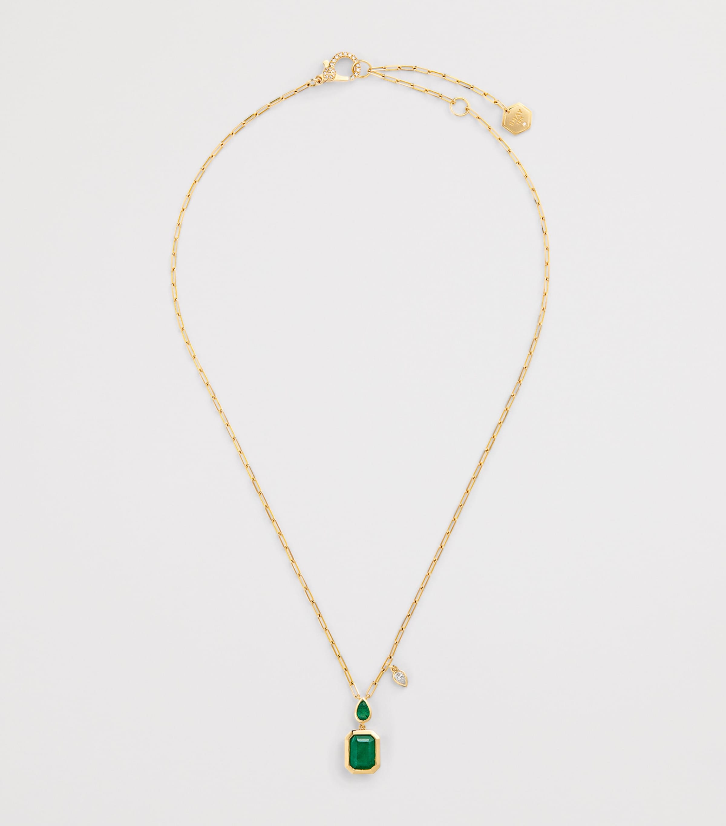 Yellow Gold, Emerald and Diamond Double Drop Necklace YELLOW GOLD Image 3