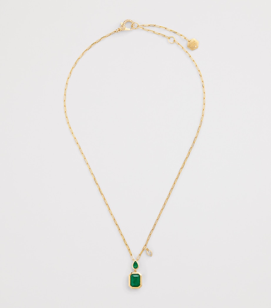 Yellow Gold, Emerald and Diamond Double Drop Necklace YELLOW GOLD Image 3