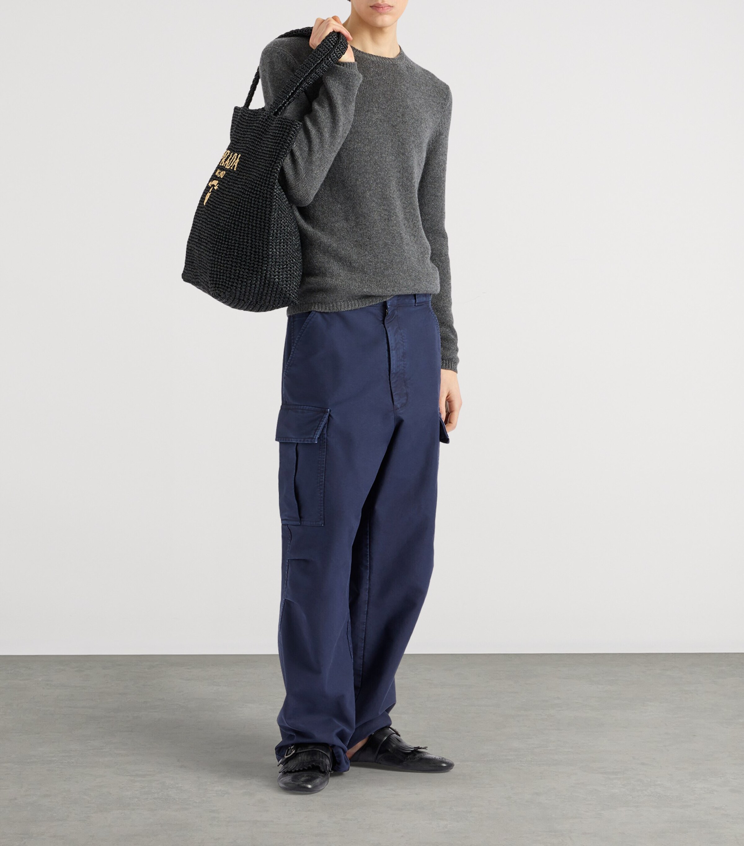 Prada Mens Cotton Cargo Wide-Leg Trousers Image 2