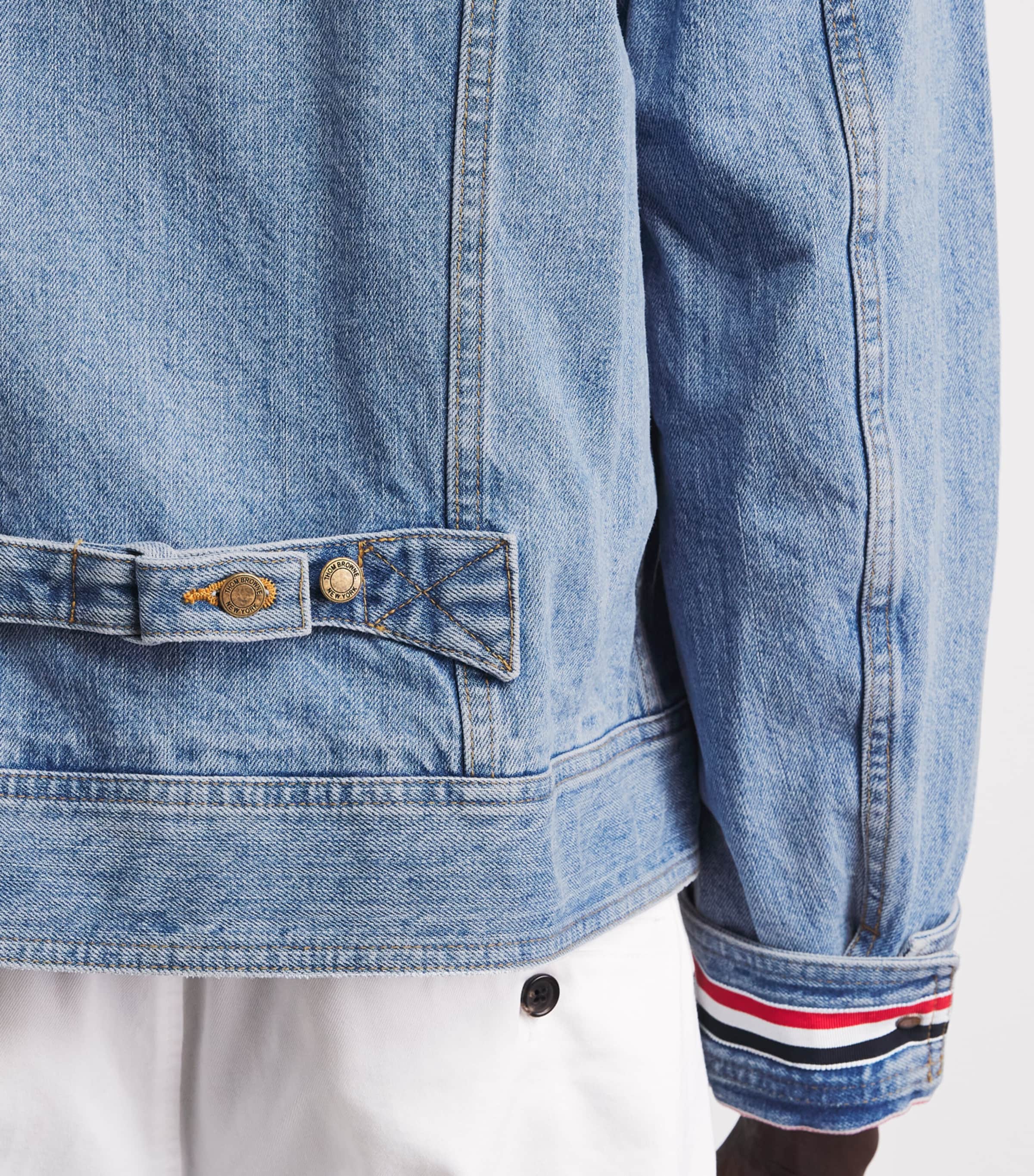 Thom Browne Mens Selvedge Denim Backstrap Utility Jacket Light Blue Image 3