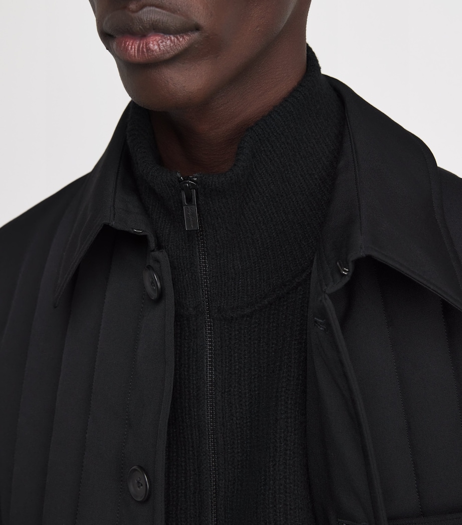 Wool Funnel-Neck Zip-Up Sweater BLACK Image 6