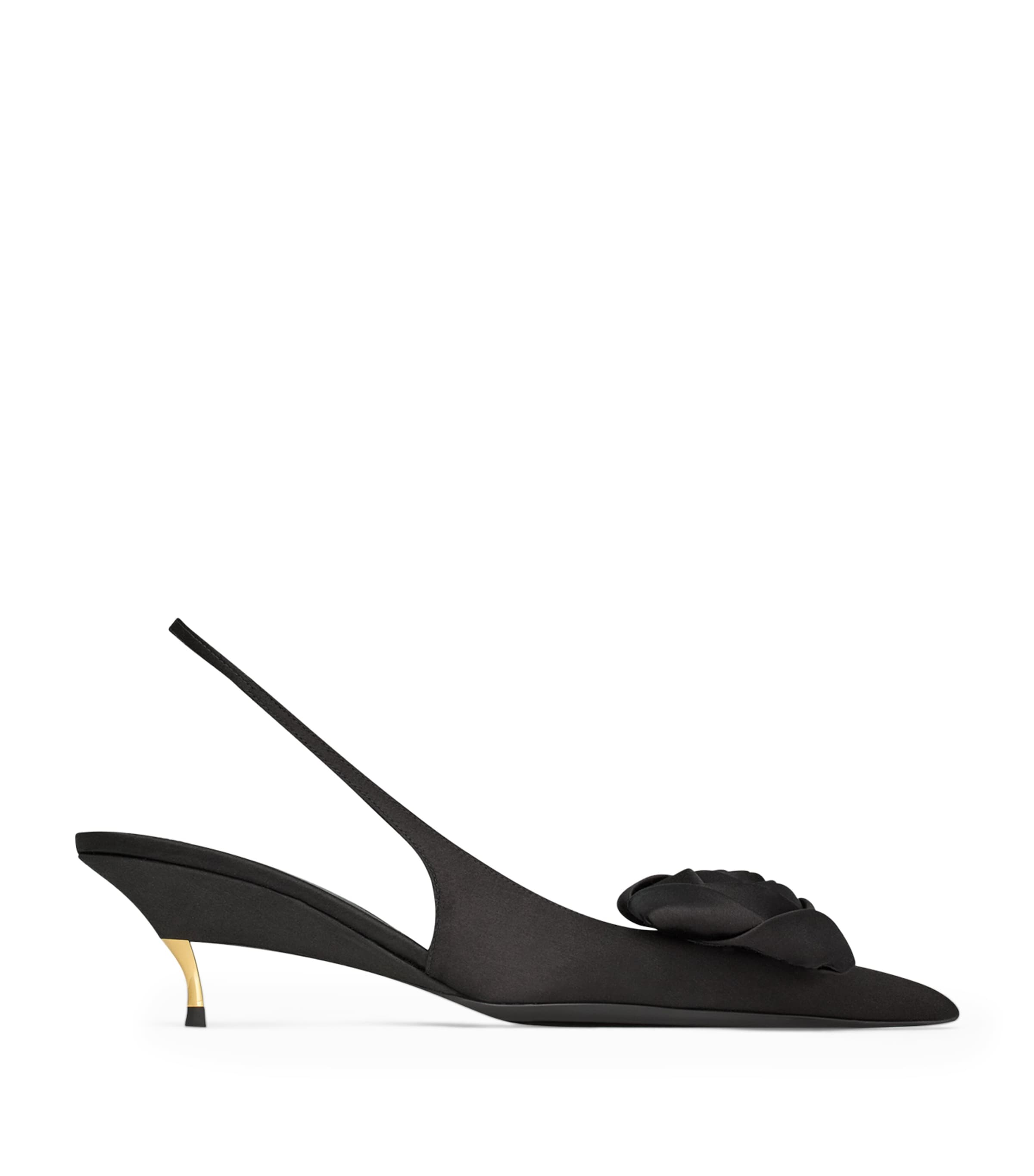 Saint Laurent 50mm Dakota Rose Satin Slingback Pumps In Black